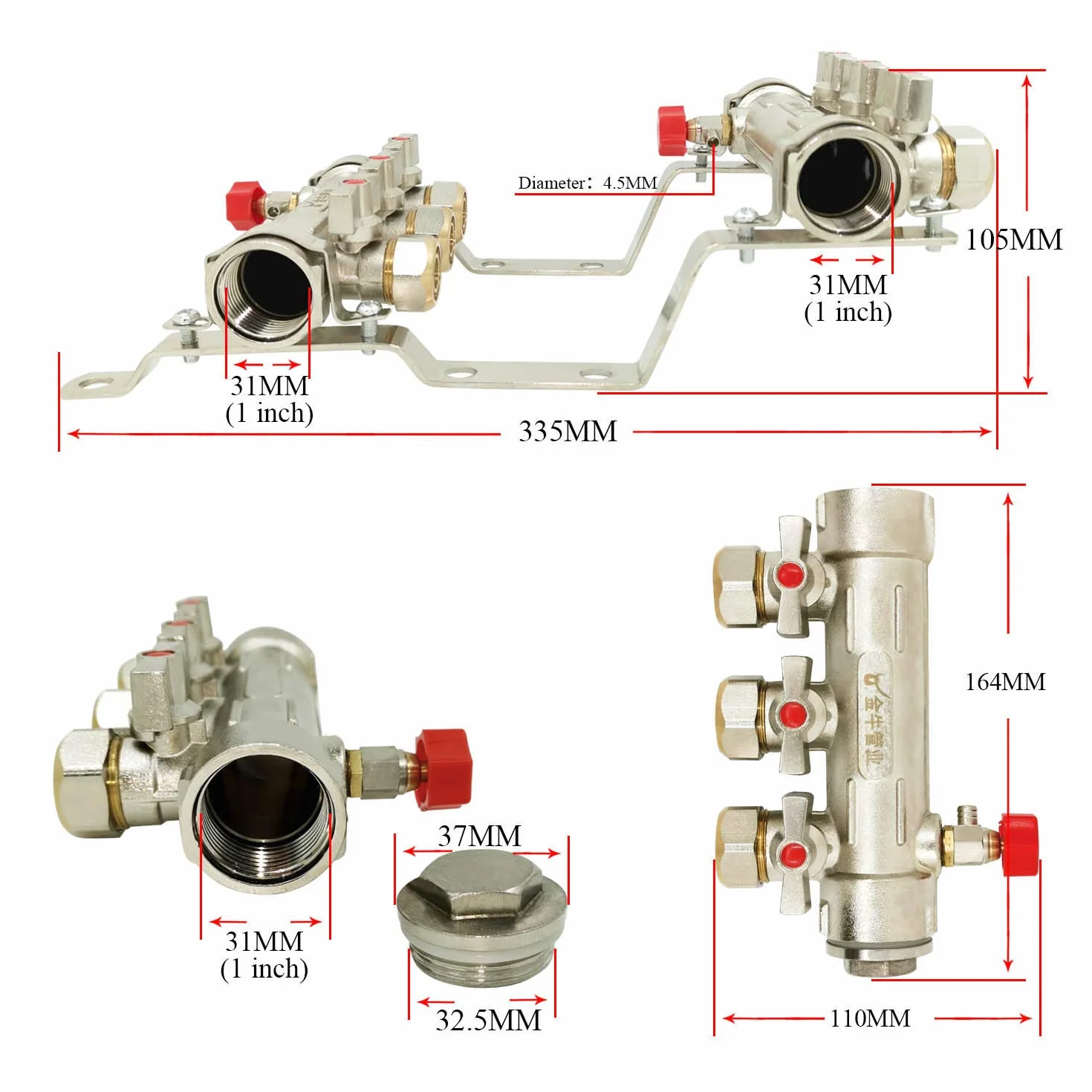 Colector calefaccion suelo radiante por agua 2 3 4 5 6 7 8 salidas para tuberia pex - colector radiadores laton con valvula (3 salidas)