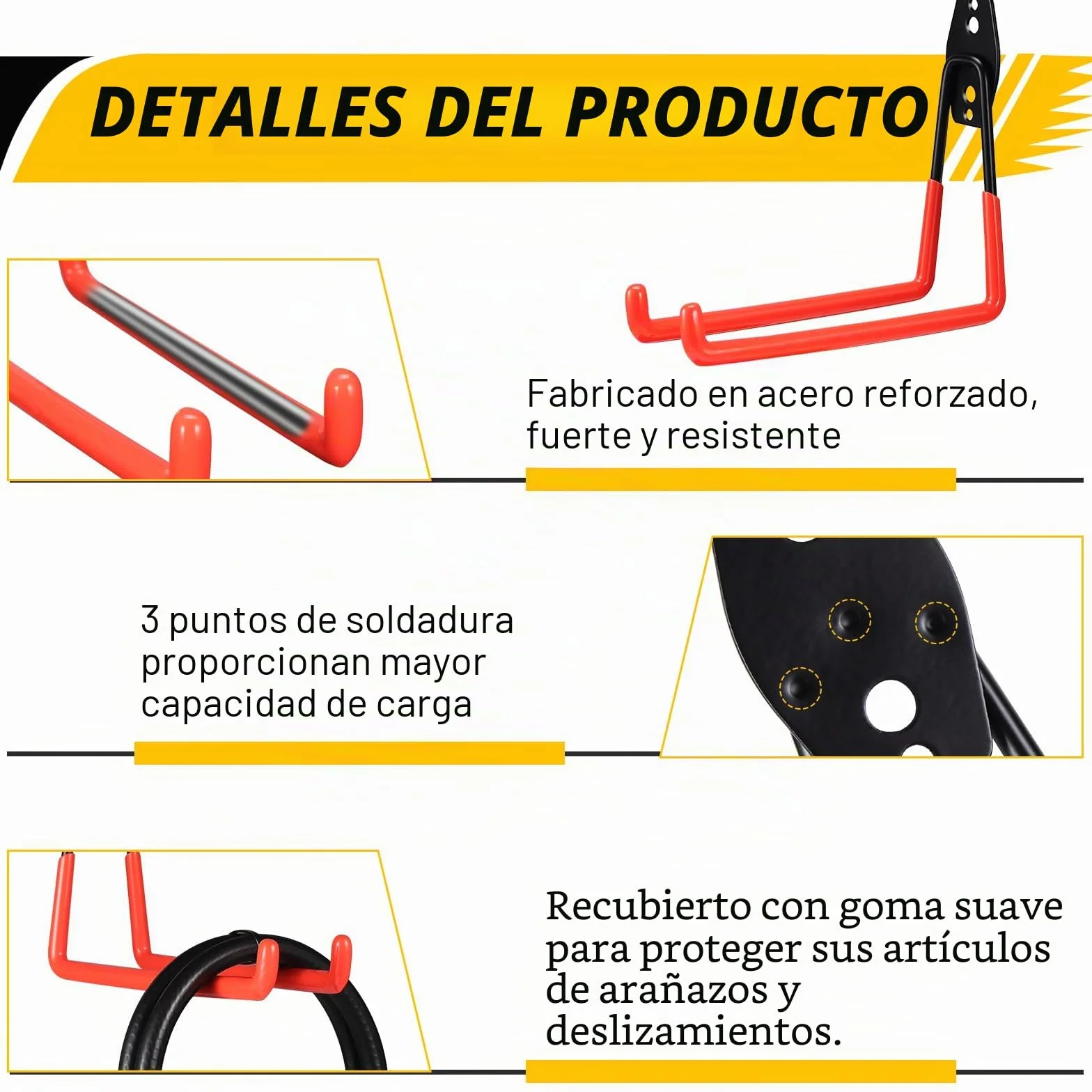 4 Ganchos de Garaje Resistentes para Colgar Herramientas, Ganchos de Almacenamiento para Garaje, Ganchos Garaje para Montaje en pared para Organizar Herramientas de Garaje y Jardín (naranja)