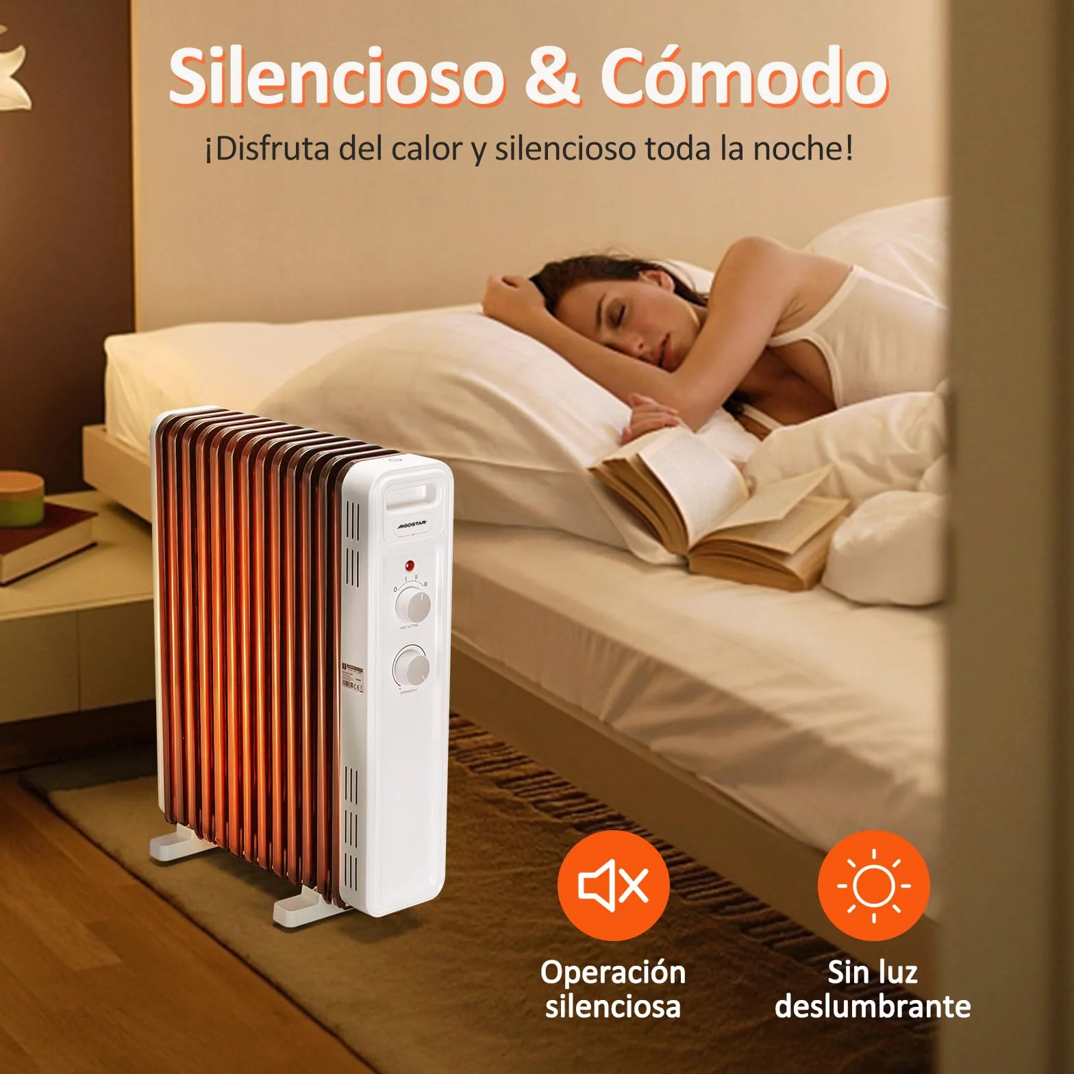 Aigostar Radiador de Aceite de 13 Elementos, 2500 W, Silencioso, 3 Niveles de Potencia, Termostato Ajustable y Función de Apagado Seguro, Protección Antivuelcos, Recomendado para Estancias de 25 m2