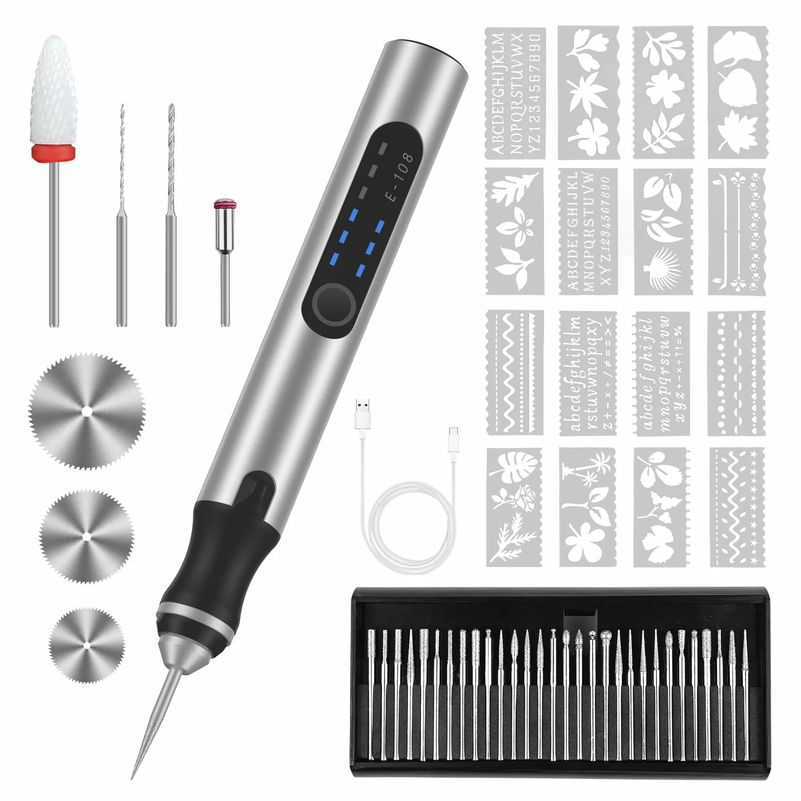 Euakee Bolígrafo de Grabado Recargable por USB, Mini Grabador Eléctrico de Bricolaje, Herramientas Rotativas Inalámbricas, Herramienta de Grabado Portátil para Joyería, Madera y Metal