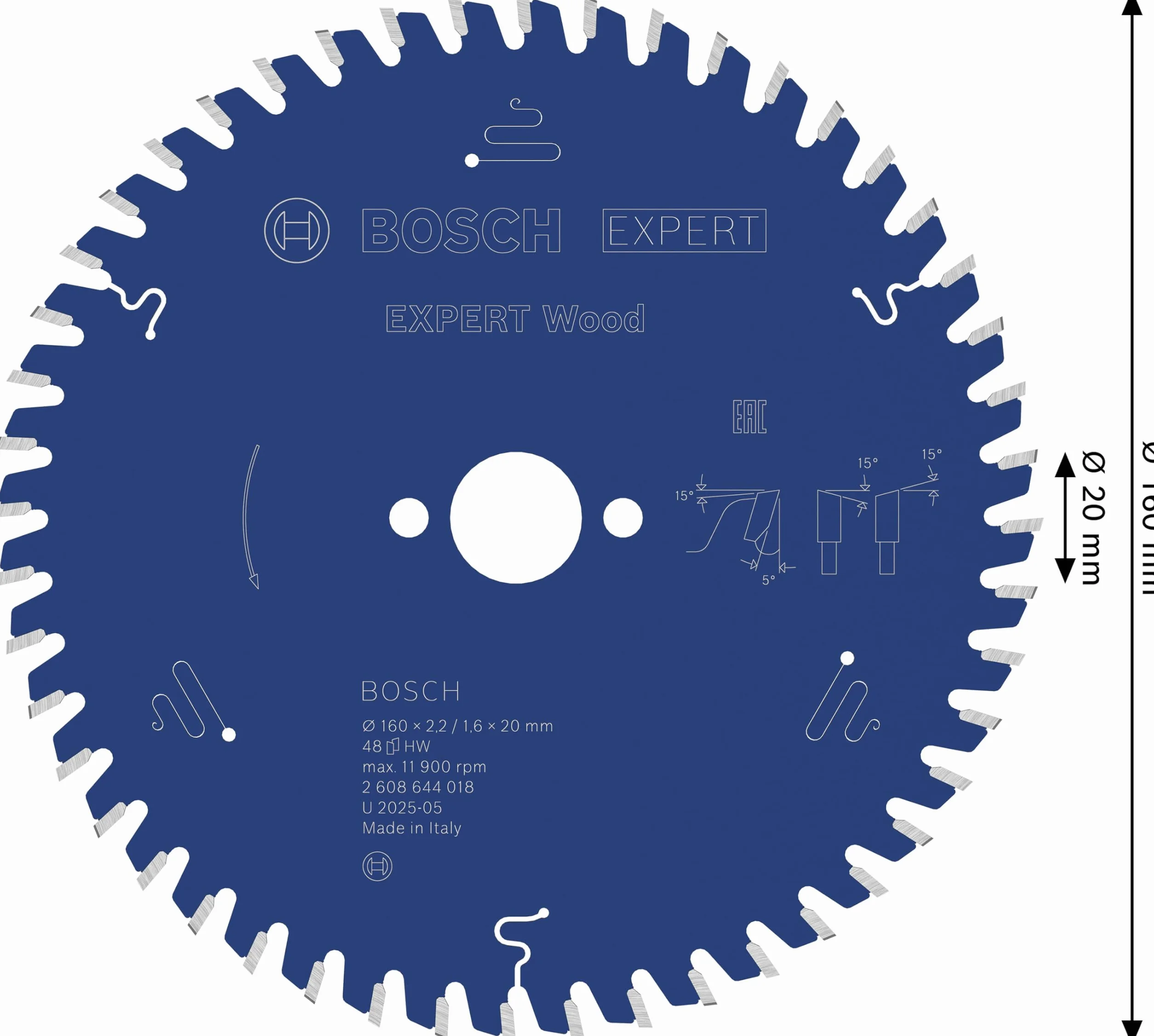 Bosch Profesional 2608644018 - Disco de sierra circular CSB Expert madera: 160x20x48D