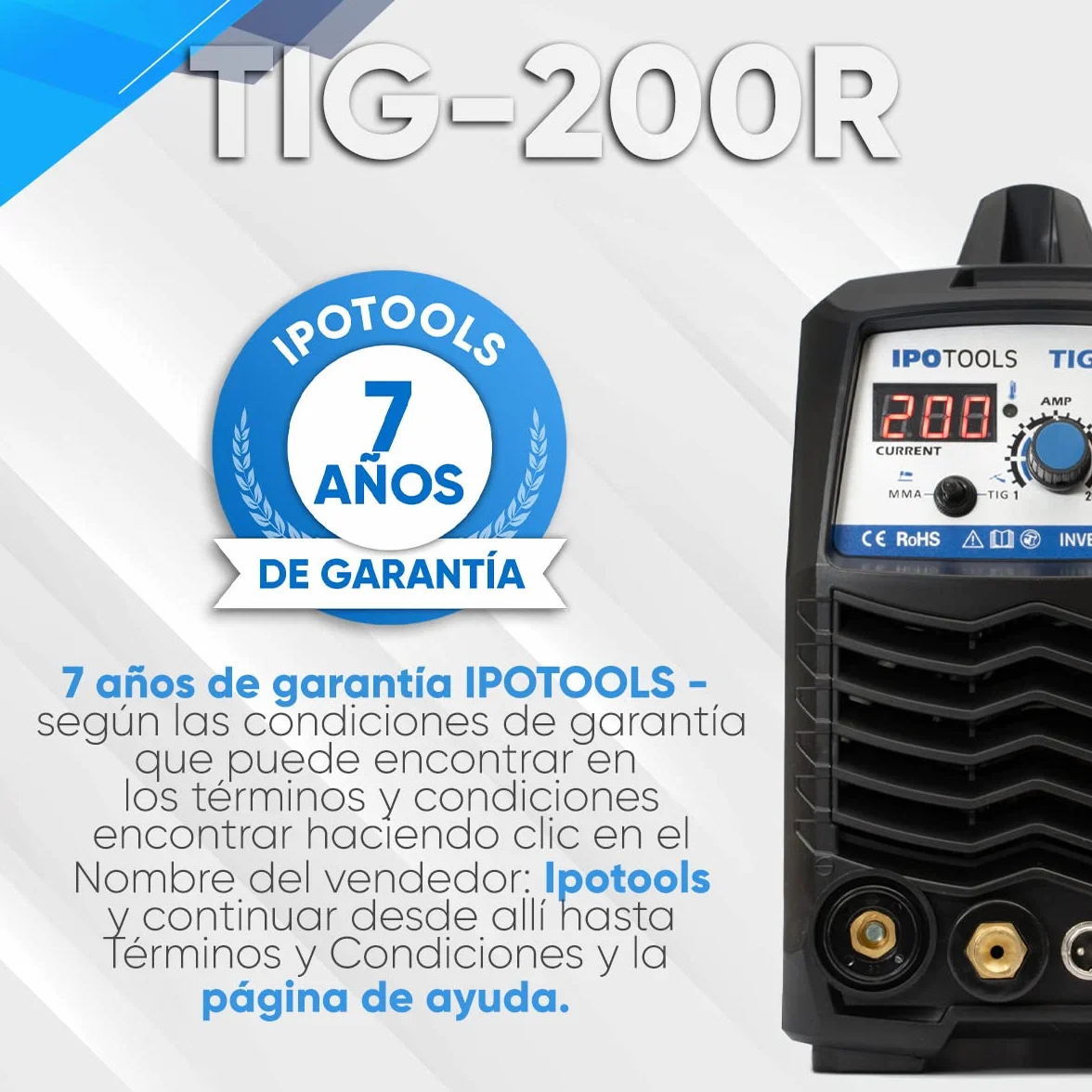 IPOTOOLS TIG-200R WIG - Máquina de soldar DC - TIG WIG 200 Amplificadores Inverter Digital Inverter Máquina de Soldar, Inversor con Pantalla Digital, Encendido RF, MMA, IGBT, 7 años de garantía