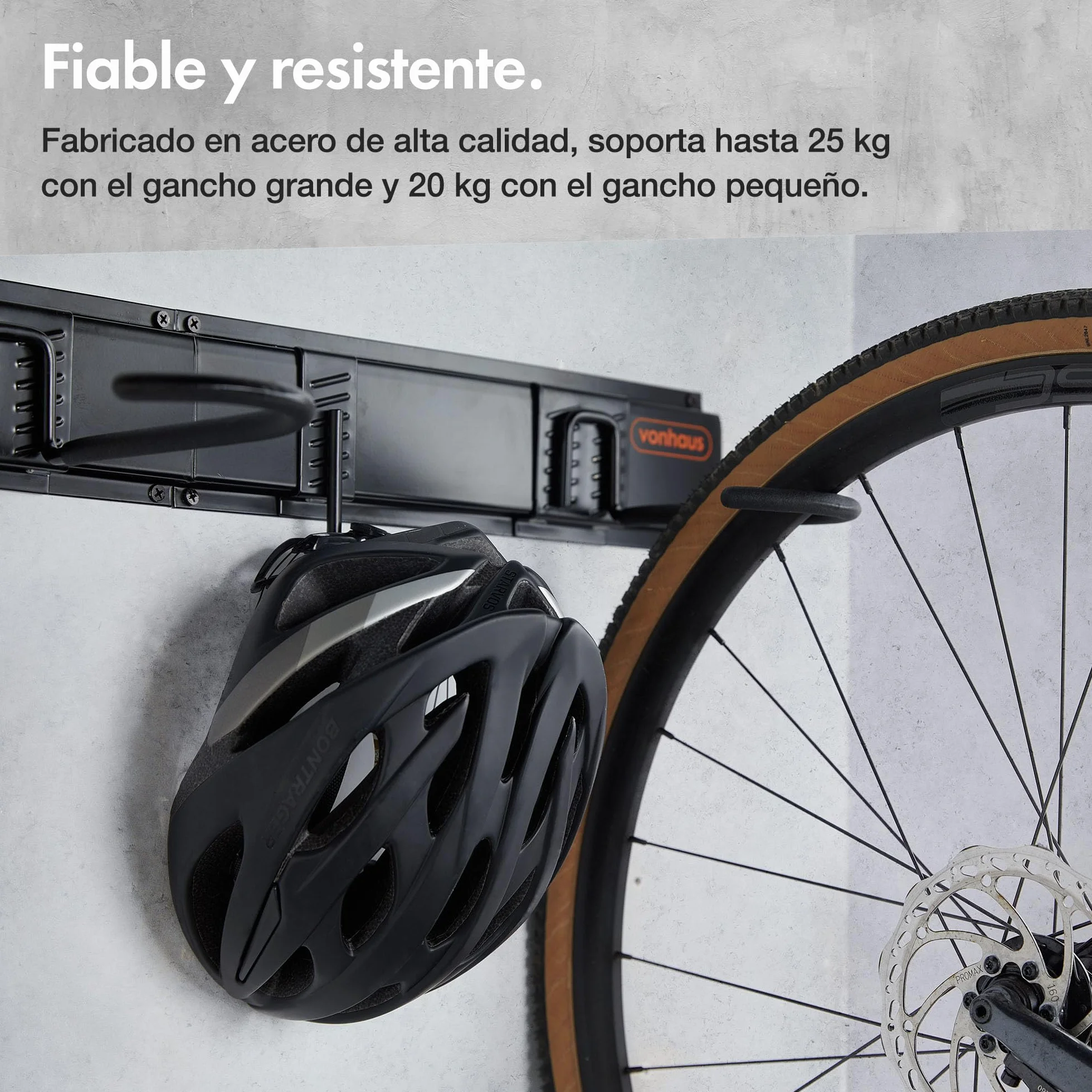 VonHaus Soporte de Bicicletas Pared Vertical – Colgador Pared 3 Bicis y 3 Cascos – Cuelga Bicis de Pared para Organizar Garaje – Soporte de Pared Bicicletas de Montaña o Carretera