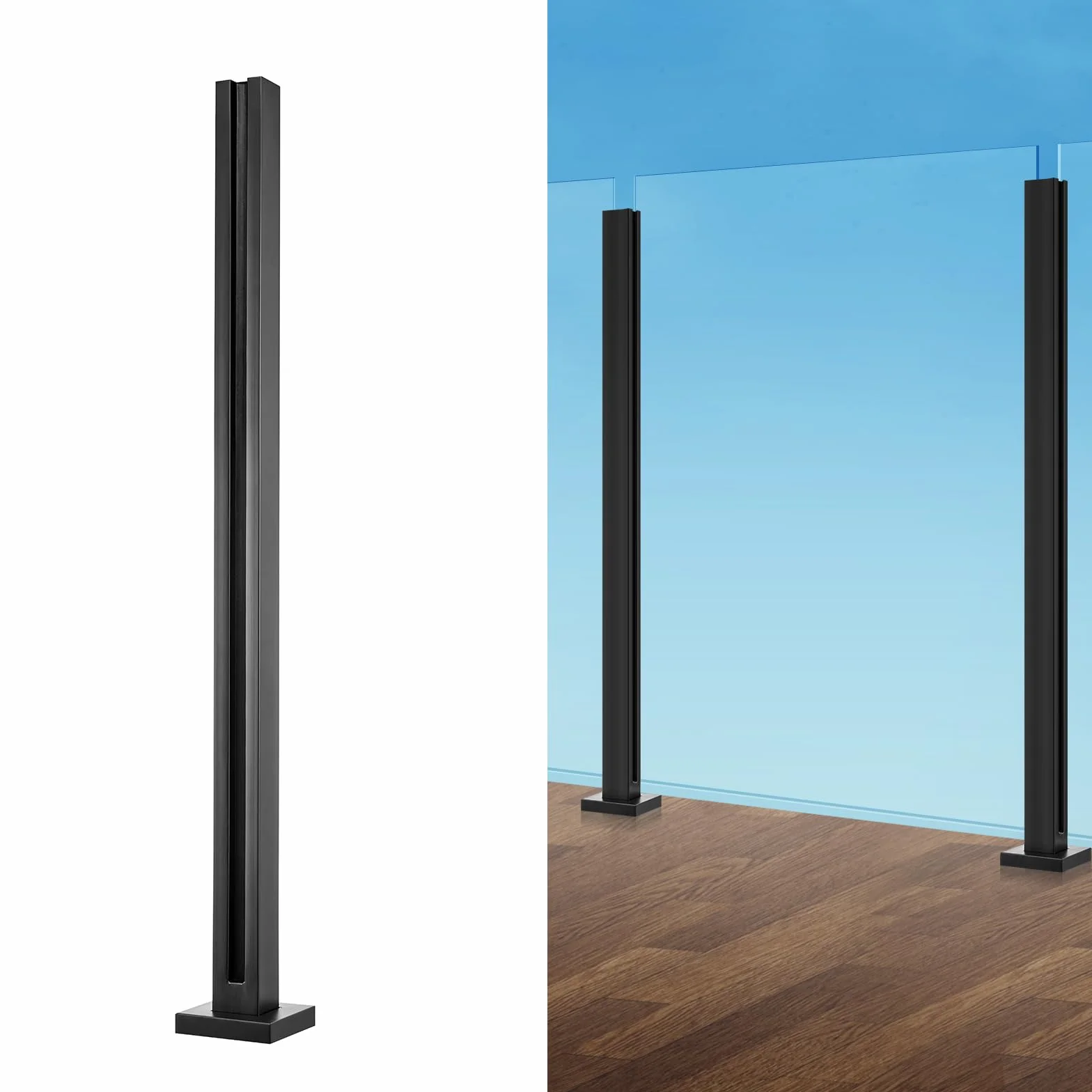 VEVOR Abrazadera de Vidrio, Soporte de Barandilla de Vidrio de 950 x 105 x 105 mm para Vidrio Templado de 10-12 mm de Espesor, Acero Inoxidable 304, para Balcón, Jardín, Cubierta, Escalera, Negro