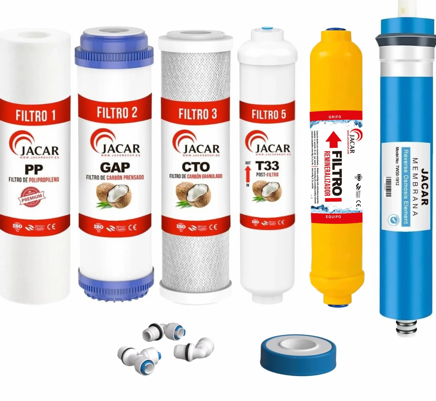Filtros de Osmosis Inversa de 6 Etapas Universales con Membrana 50 Gpd y Filtro Remineralizador Osmosis Compatible con casi todos los Sistemas NO COMPACTOS, Kit Recambios Osmosis Inversa (6 ETAPAS)