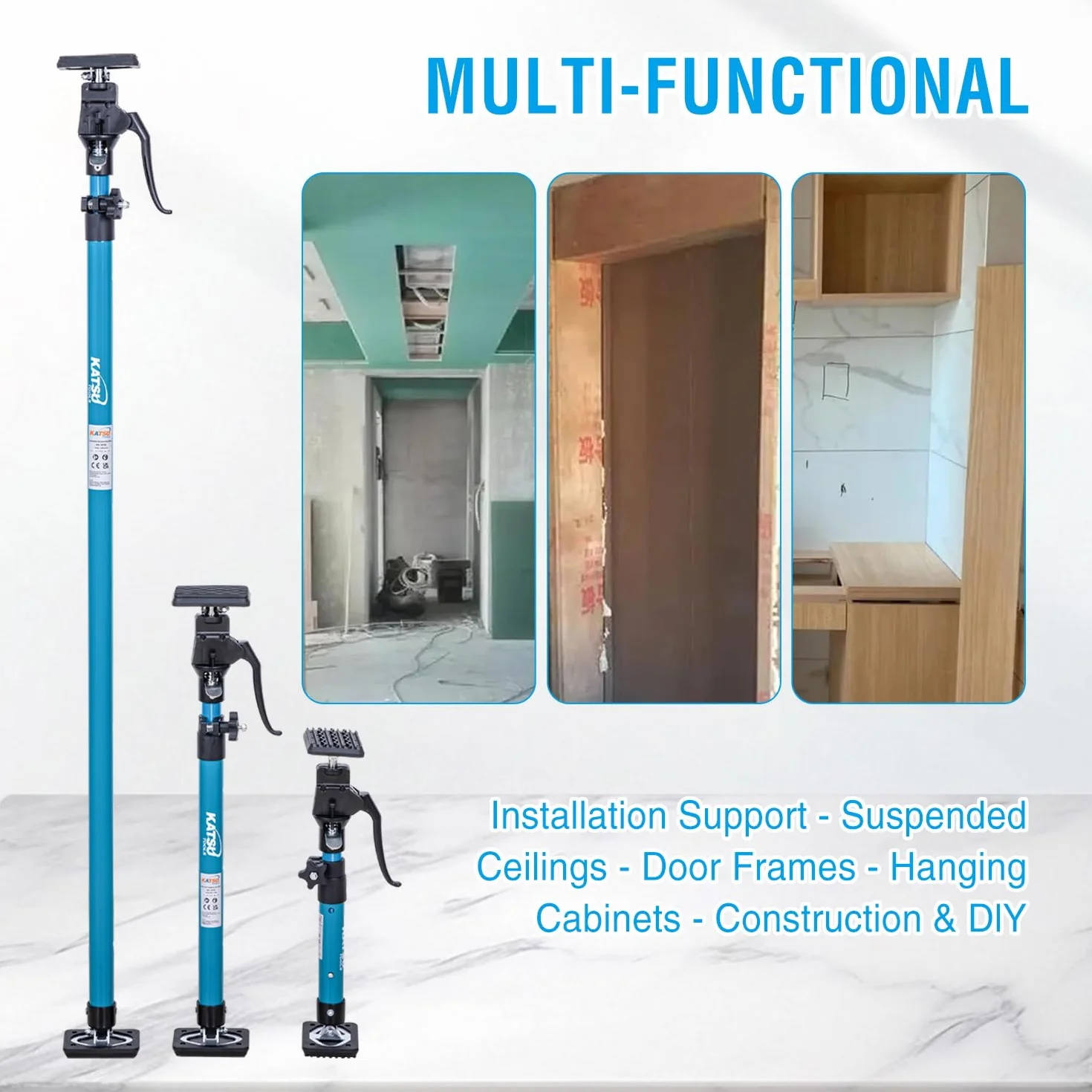 KATSU Tools - Juego de 2 barras telescópicas de soporte rápido de acero de 40-60 cm, capacidad de carga de 40 kg, para puntal de marco de puerta de gabinete de yeso