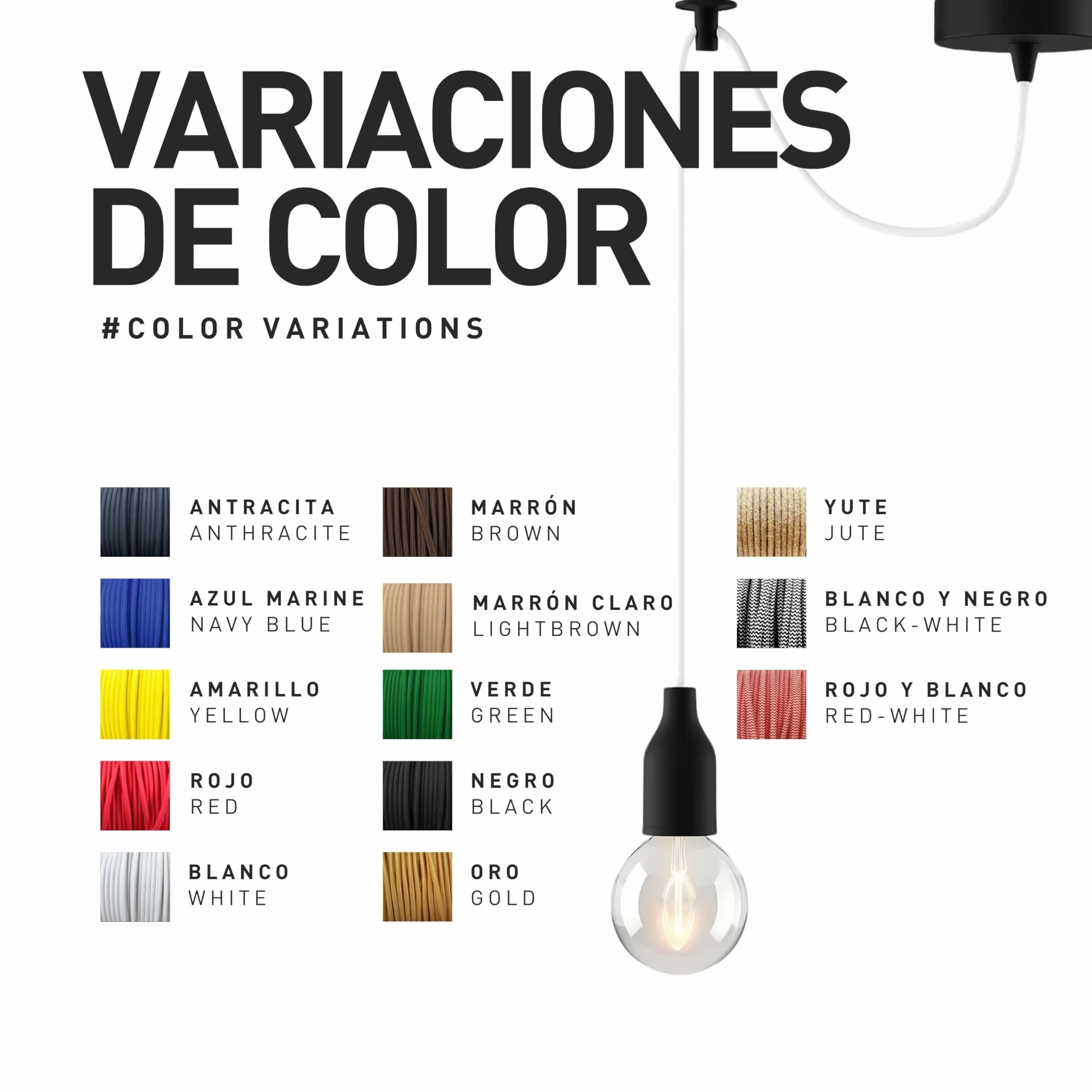 Cable Textil Color Yute 5 Metros 3 x 0,75 mm² Hilos Eléctrico para Lámpara DIY