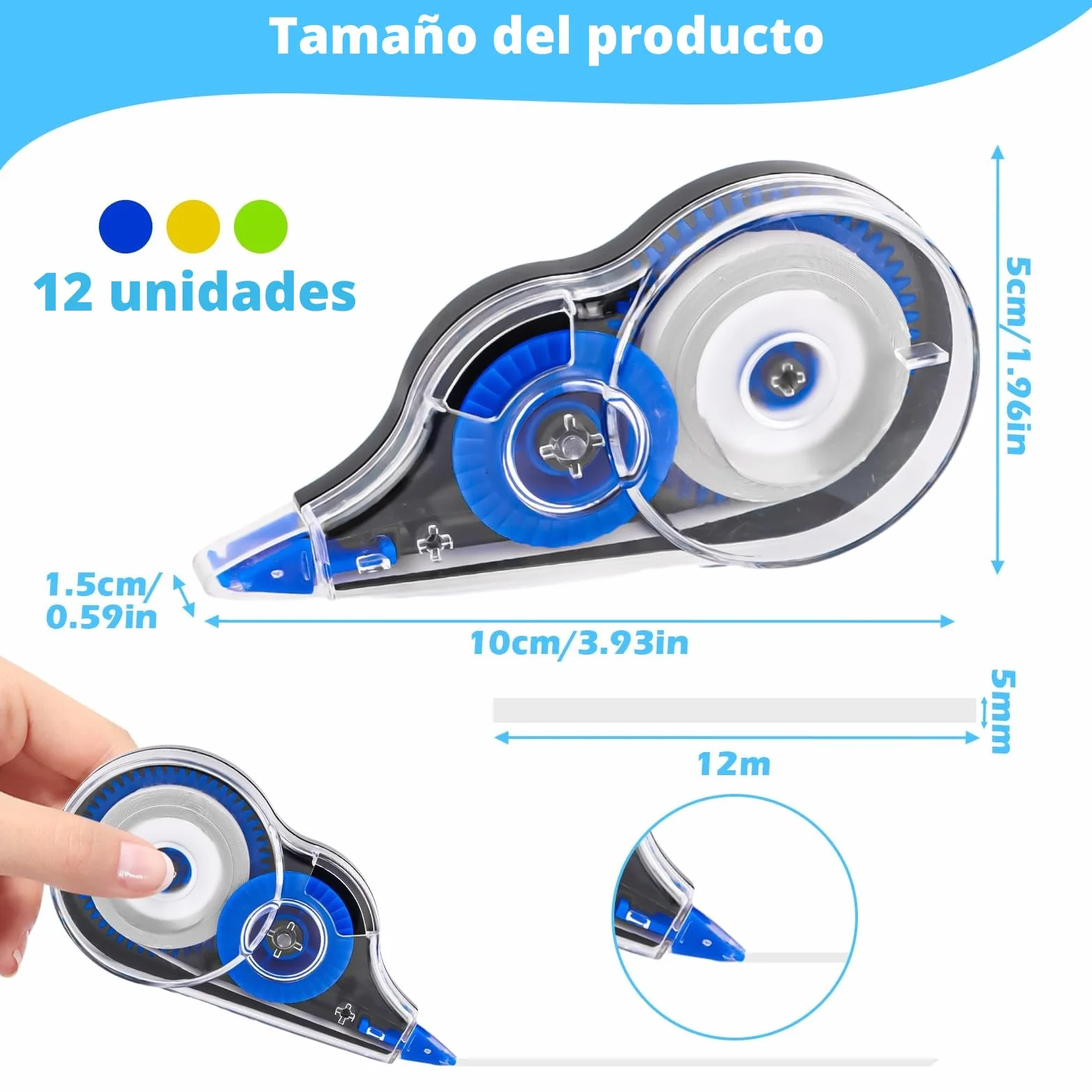 NVIYAM 12 Piezas Cintas Correctoras, 12m x 5mm Mini Corrector Cinta Escolar