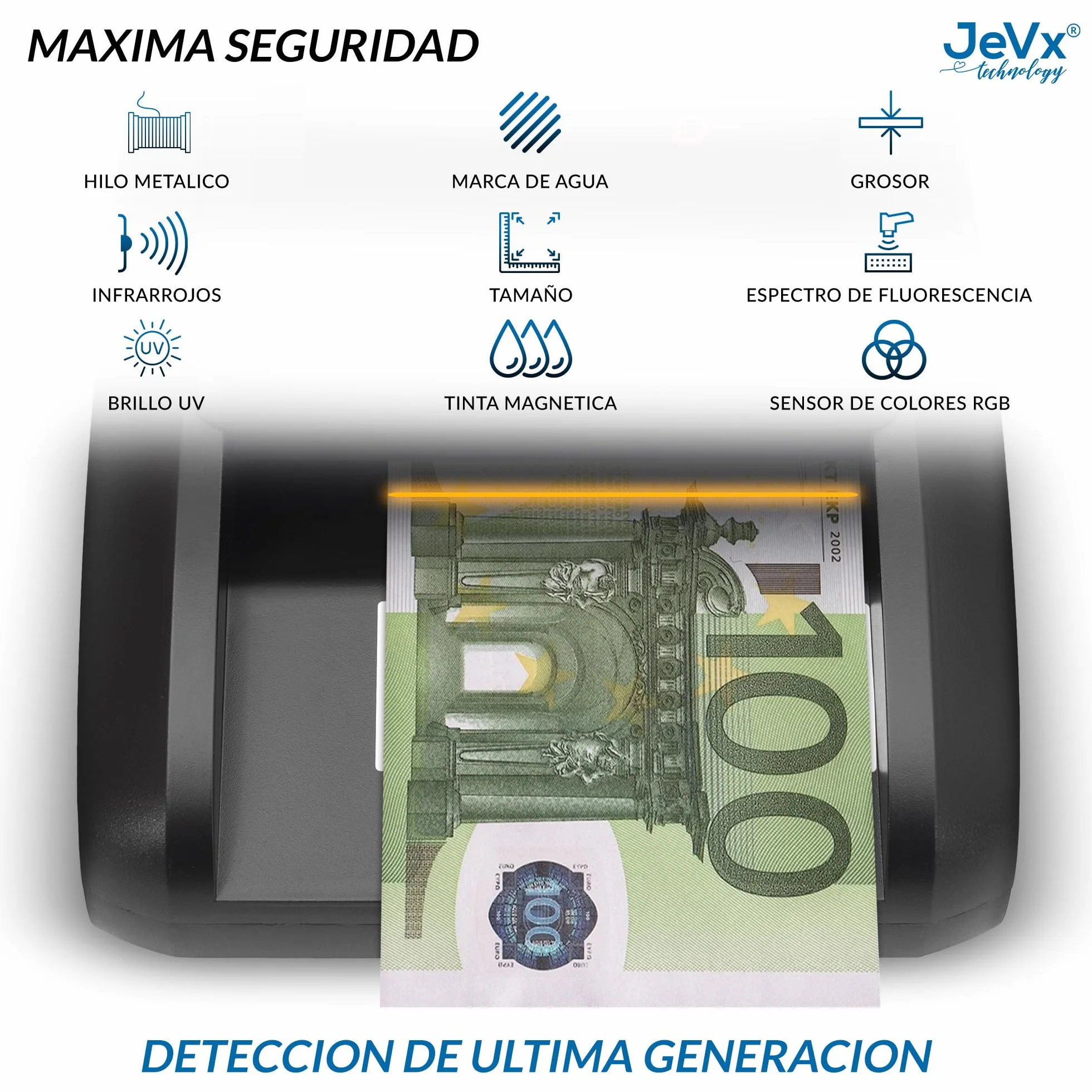 Detector Billetes Falsos 2026 y Contador de Billetes, 9 Sistemas de Seguridad, Comprobador Billete Euro
