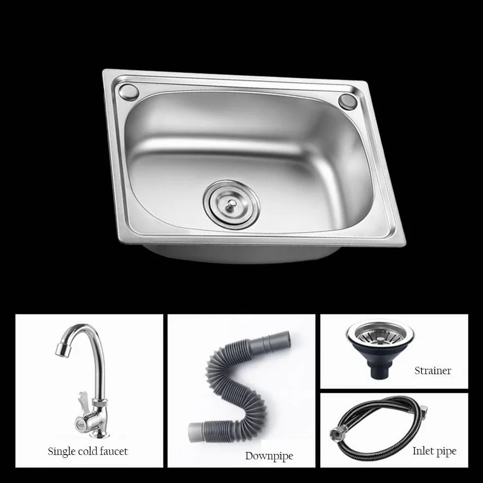 Fregadero De Cocina Pequeño, Cuenco Individual Fregadero De Acero Inoxidable Autocaravana Para Instalación Empotrada Y Bajo Cubierta Escurridor Reversible Con Abrazaderas Para Tubos De De
