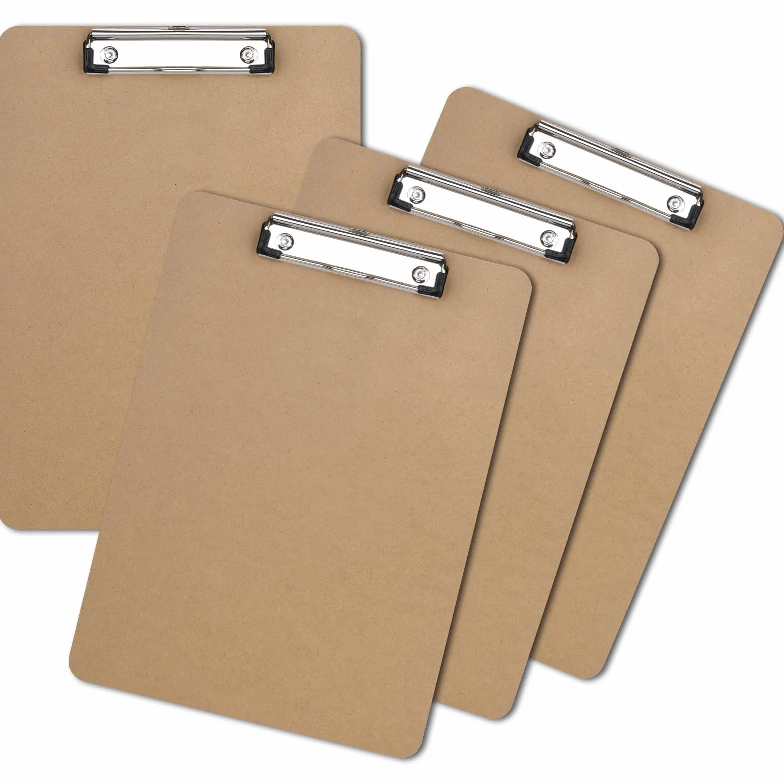 Portapapeles Madera Rígido A4 con Clip de Perfil Bajo, Pack de 4