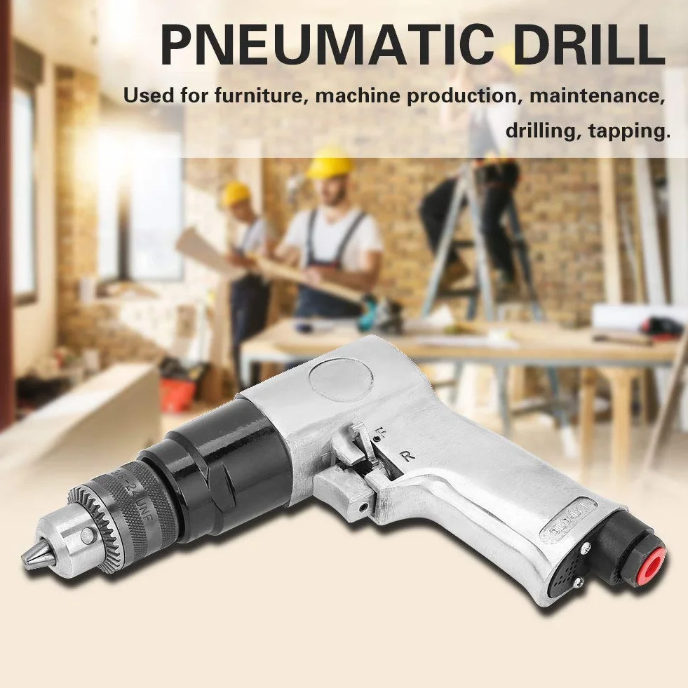 Taladro de aire reversible Jadeshay, 10 mm, 3/8 pulgadas, 1700 rpm, con llave y conector, portabrocas neumáticos