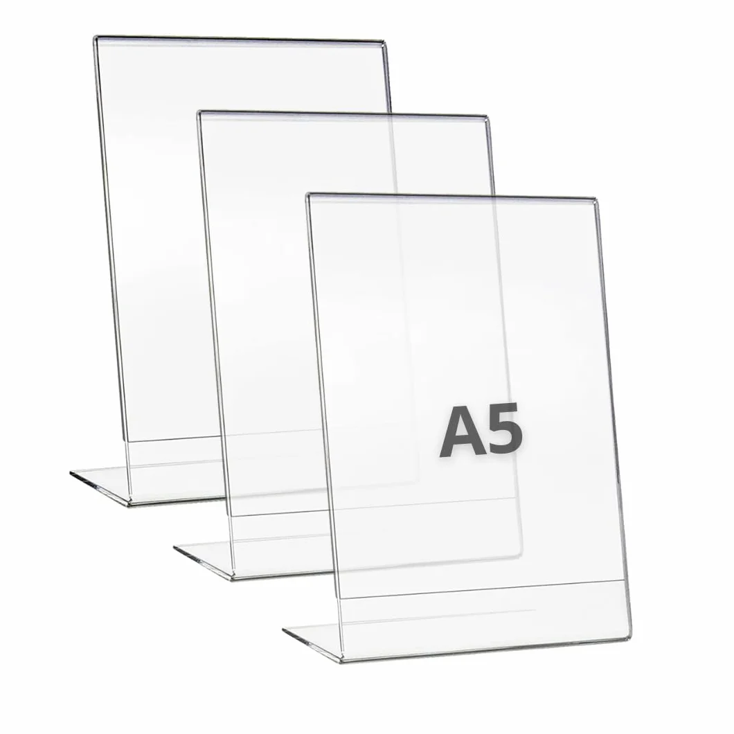 Expositor metacrilato transparente A5 pack 3 unidades soporte sobremesa display acrílico vertical