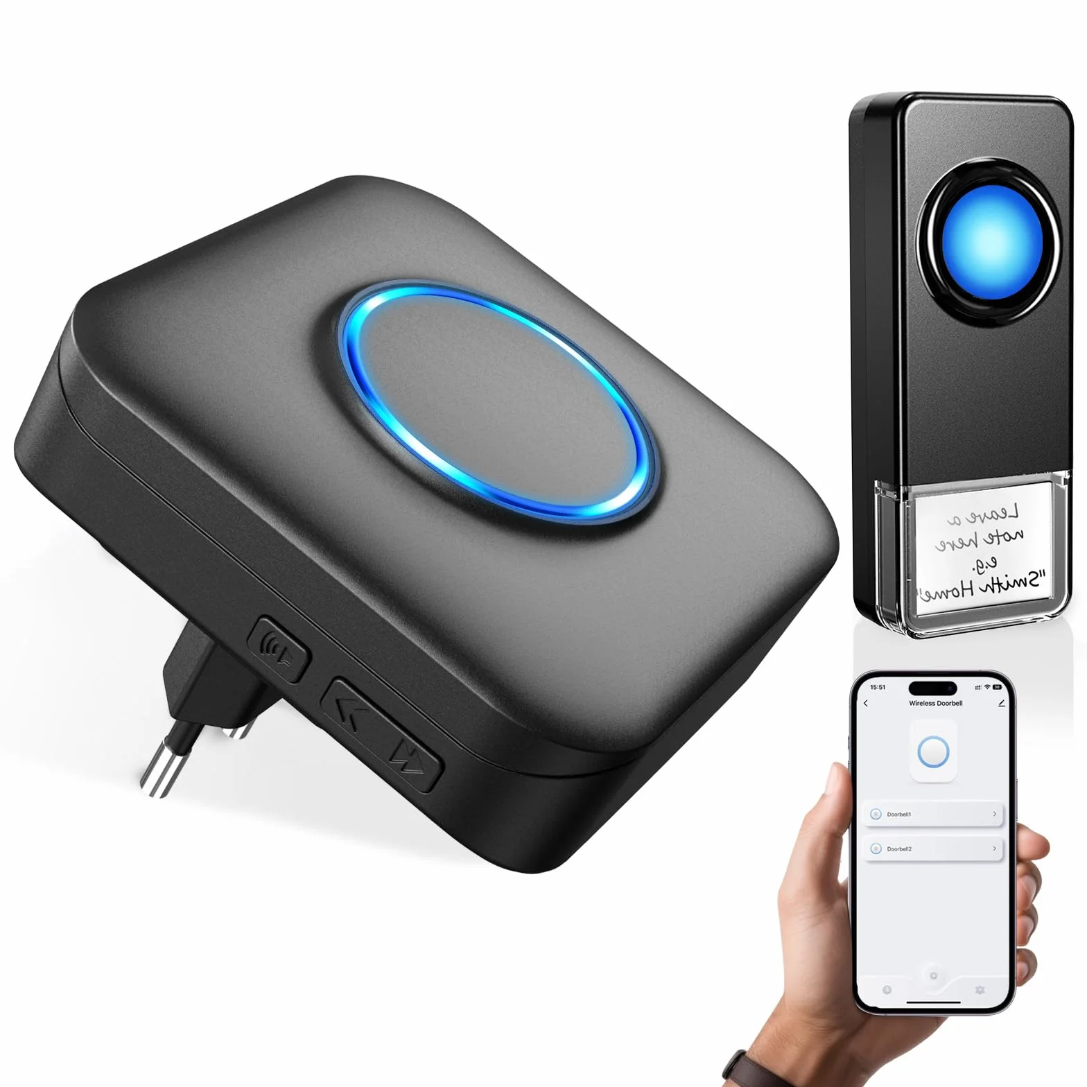 WiFi Timbre Inalámbrico Exterior Impermeable, Compatible con Aplicación Smartphone, Timbre Casa Fuerte 0-110dB 32 Melodías, Campainha Sem Fios Exterior Notificación Remota, Doorbell con Flash LED