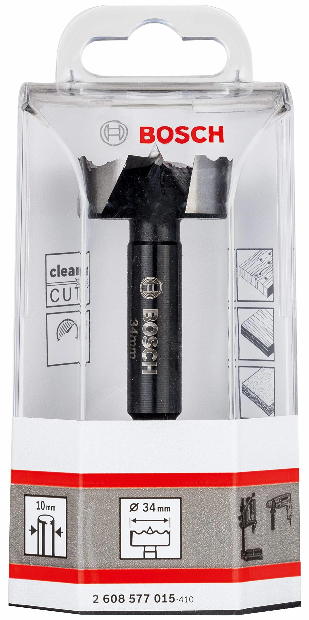 Bosch Professional Broca fresadora para madera (para madera, diámetro 34 mm, longitud 90 mm, accesorio para taladro)