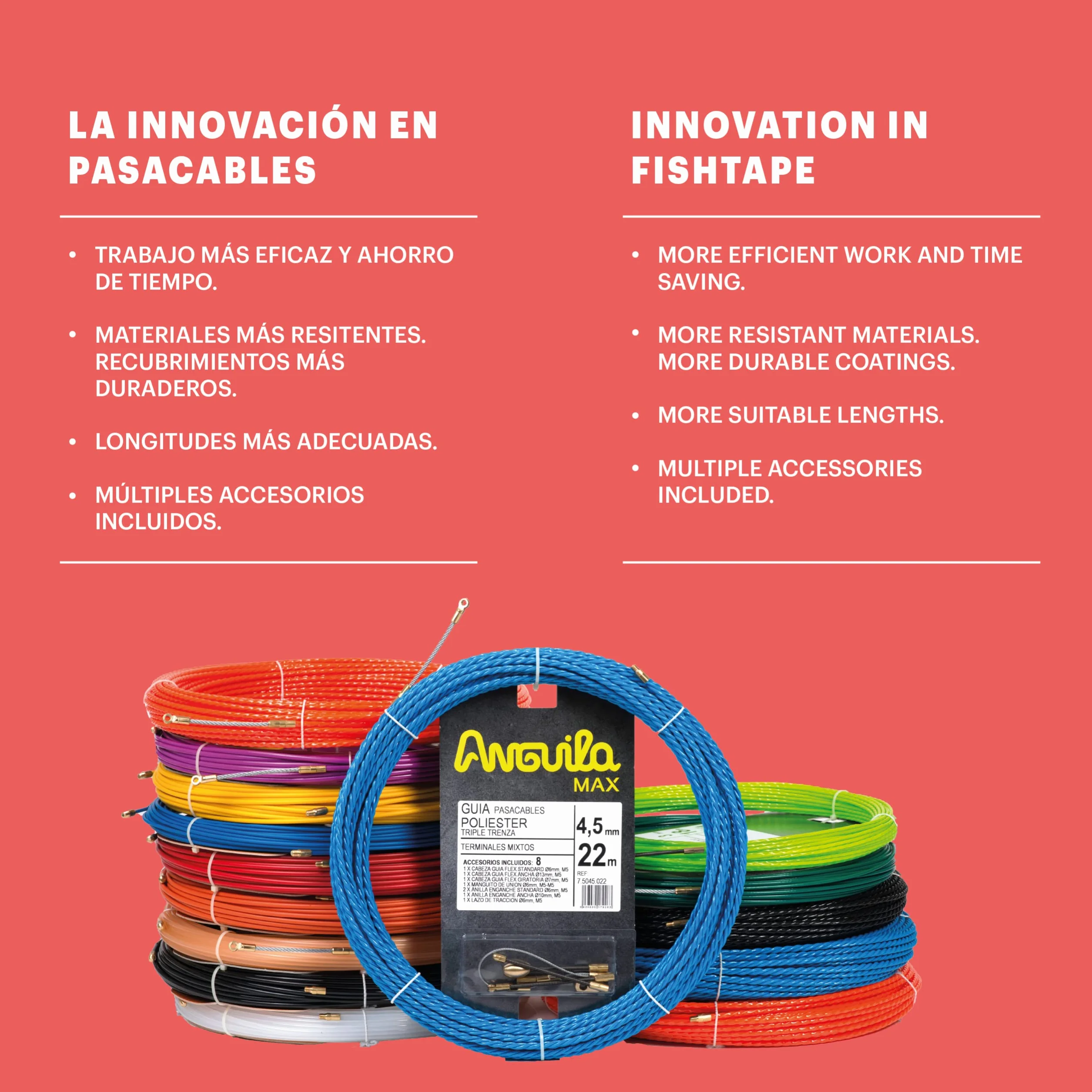 Anguila Max | Guía Pasacables | Terminales Mixtos | Acero + Nylon | Color Púrpura | Diámetro 4mm | 12 metros