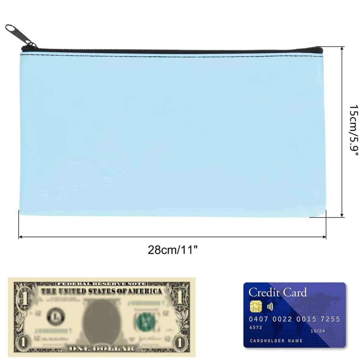 Bolsas de Documentos con Cremallera a Prueba de Agua 28 x 15 cm, Bolsa de Seguridad para Dinero, Pasaportes, Archivos, Beige Negro Azul