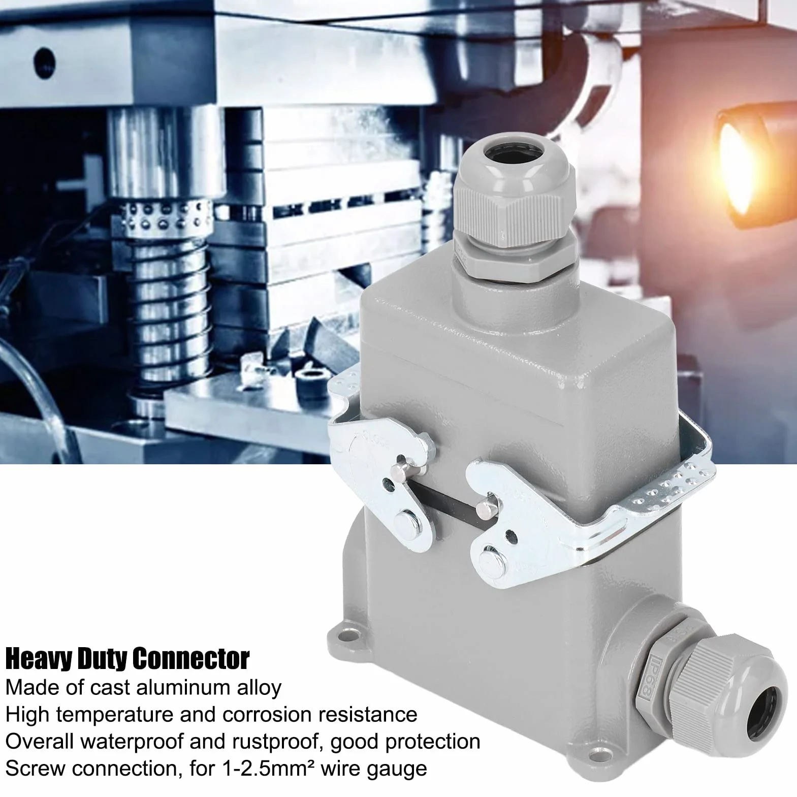Conector Rectangular Resistente IP65 16a 500V Conector Resistente Al Agua Conexión de Tornillo Retardante de Llama HDC-HE-010-4-PG16