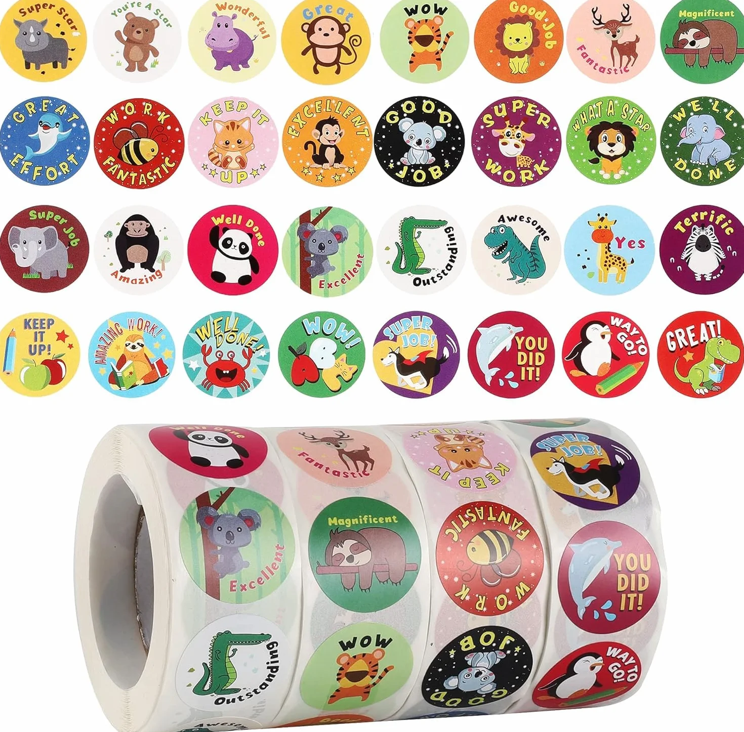 Pegatinas de Recompensa Motivadoras 2000pcs Profesor Niños Animales Papel Etiquetas Adhesivas Redondas Escuela