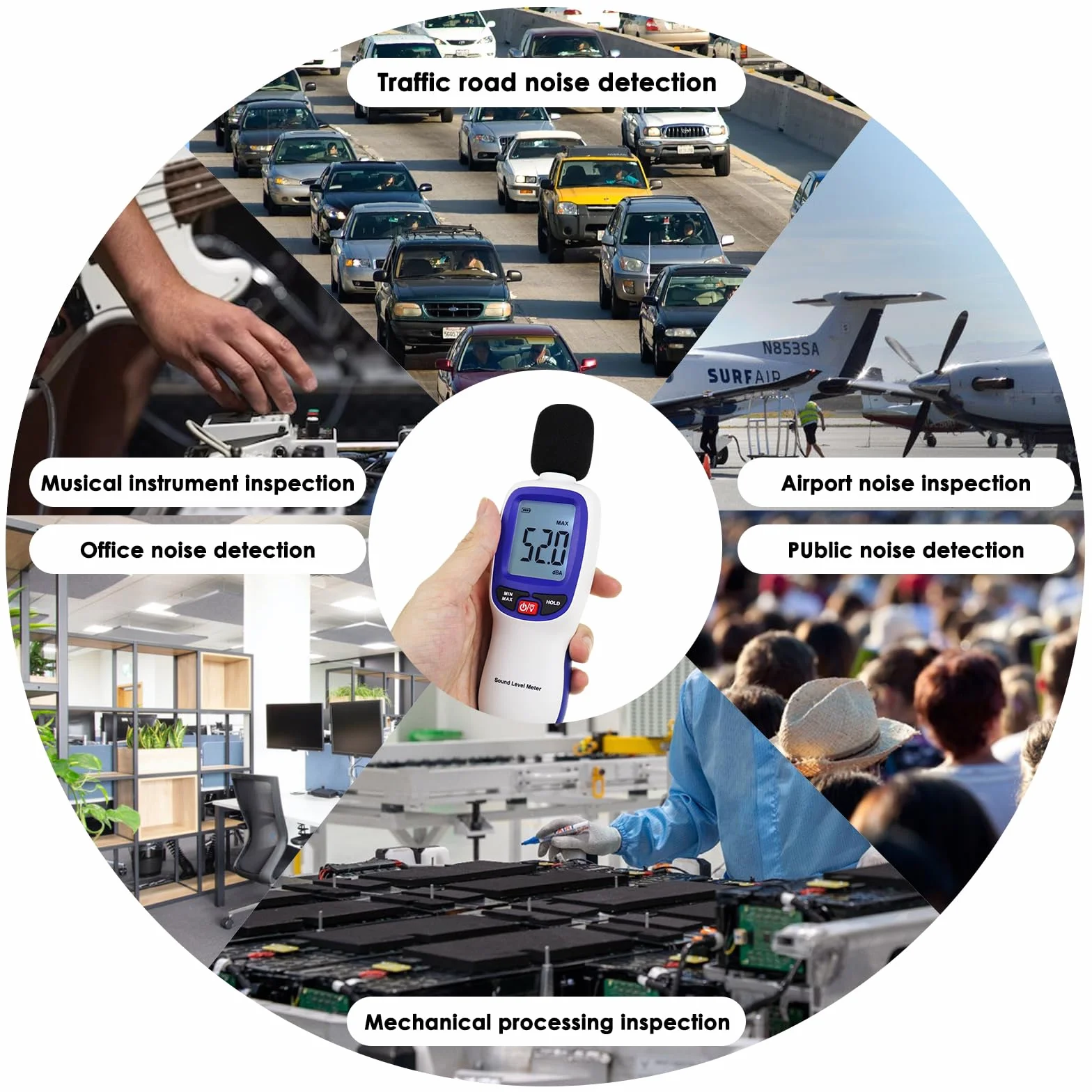 Medidor de decibelios inalámbrico Bluetooth 30~130dBA SPL de alta precisión portátil