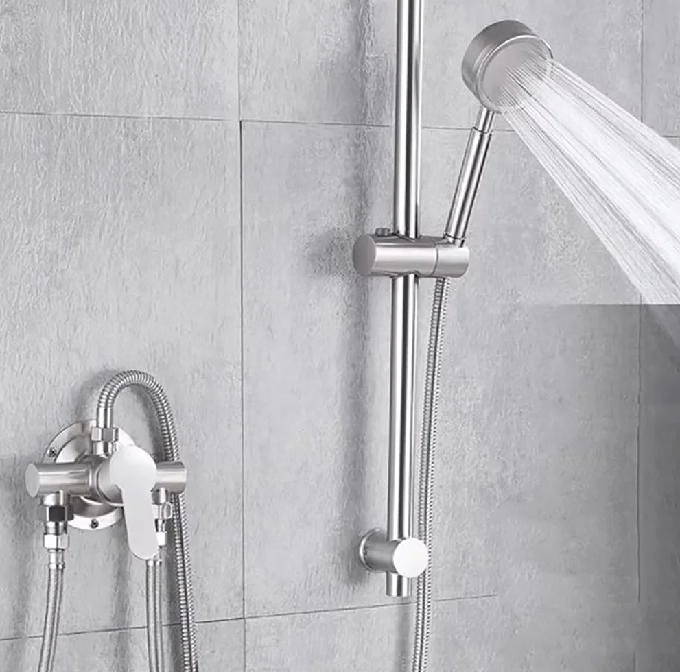 Grifo mezclador de ducha de una sola palanca, barra mezcladora de ducha montada en la pared, grifo de ducha de acero inoxidable, control de válvula de agua fría y caliente