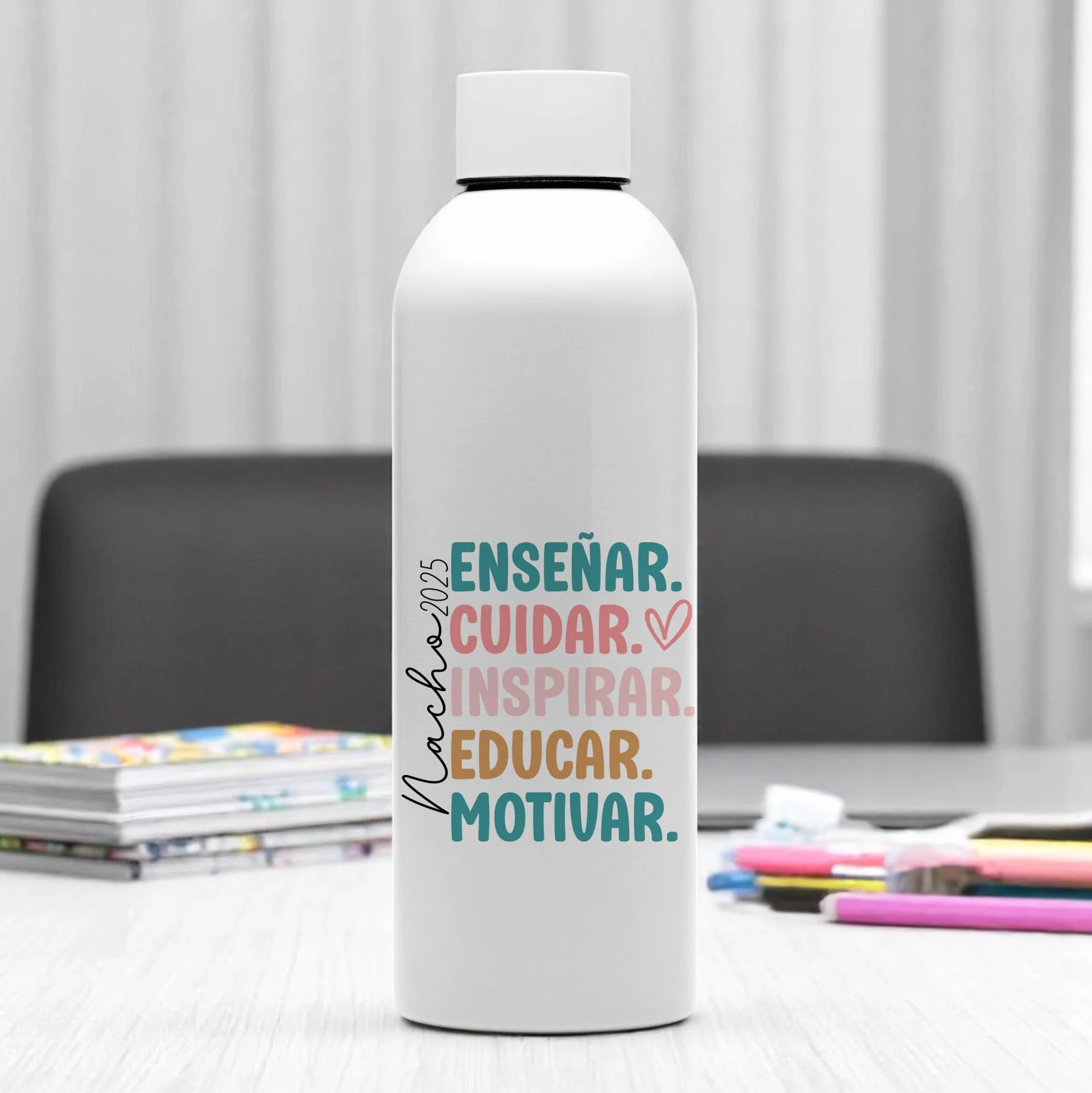 Evyre Regalo Fin de Curso Profesores Tote Bag Botella térmica Profesora Personalizado Maestra Infantil