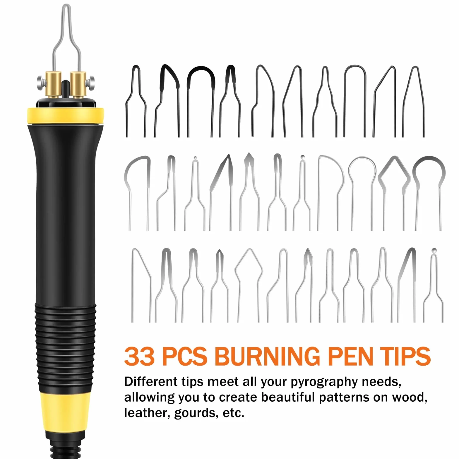 BURNNOVE Máquina de pirograbado 60W, 2 Bolígrafos, 33 Puntas de Alambre de Pirograbado, Doble Puerto, Kit Pirograbador de Madera Control de Temperatura Ajustable para Madera, Cuero, Grabado