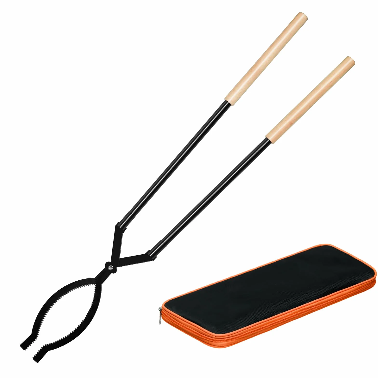 Pinzas de leña resistentes de 42 pulgadas, pinzas largas desmontables para chimenea con bolsa de transporte, pinzas de acero al carbono de alta resistencia para hoguera al aire libre, fogata, camping