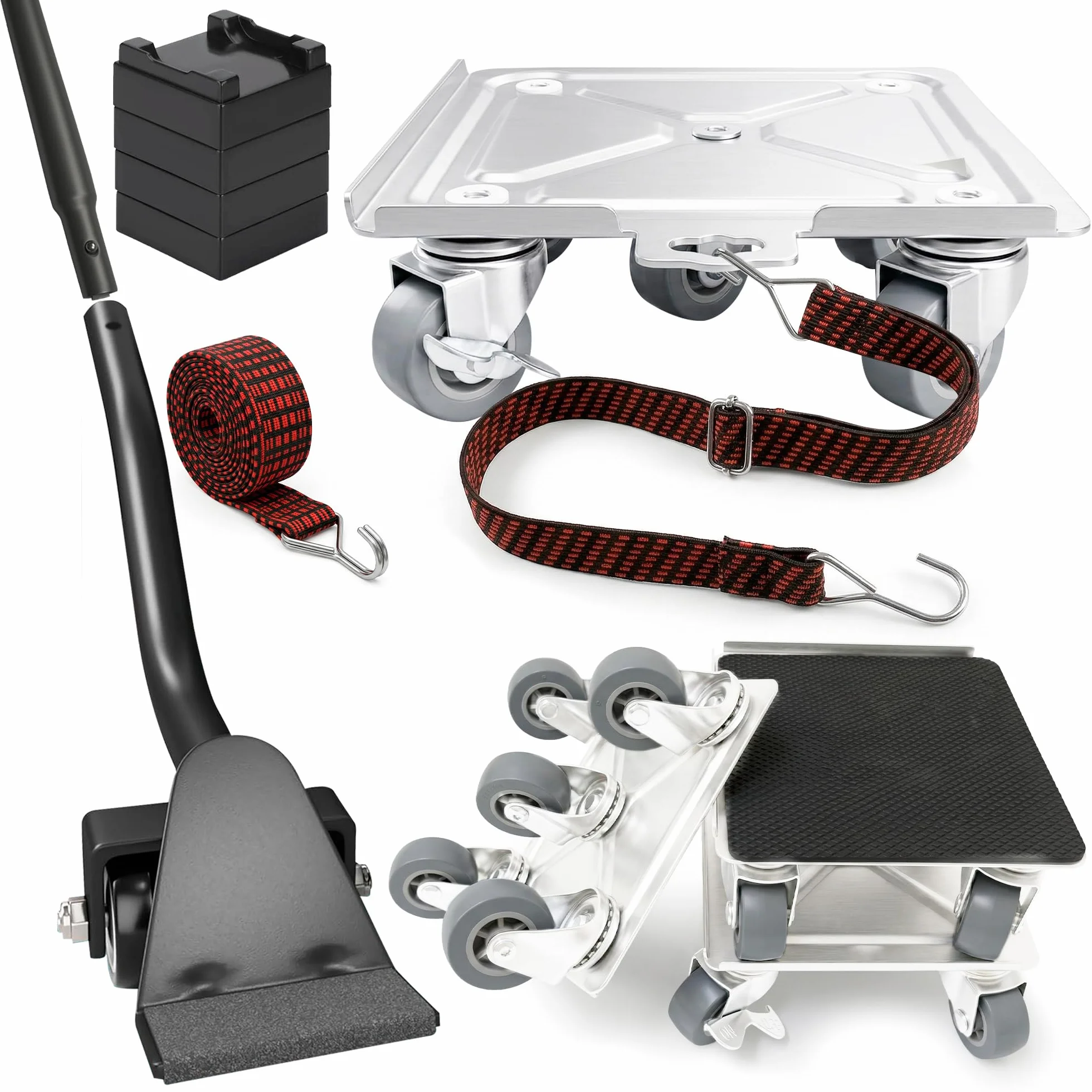 Ruedas para Mover Muebles Pesados 600kg - Elevador Muebles con 5 Ruedas 360°, Acero Reforzado, Correas de Amarre, Palanca Extensible, Kit Profesional 22 Piezas