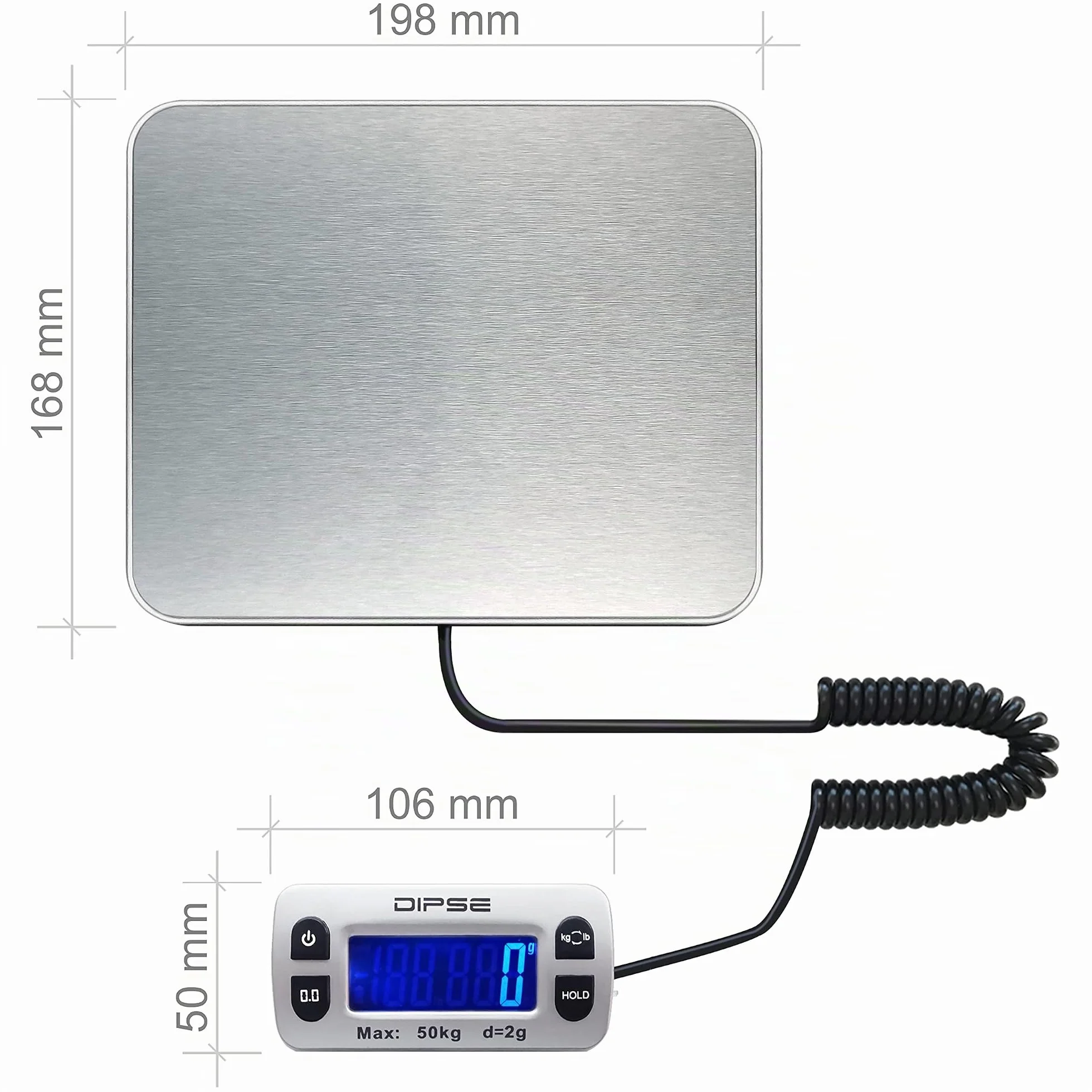Dipse Parcel Mini Balanza de paquetes 50kg x 0,002kg pantalla externa