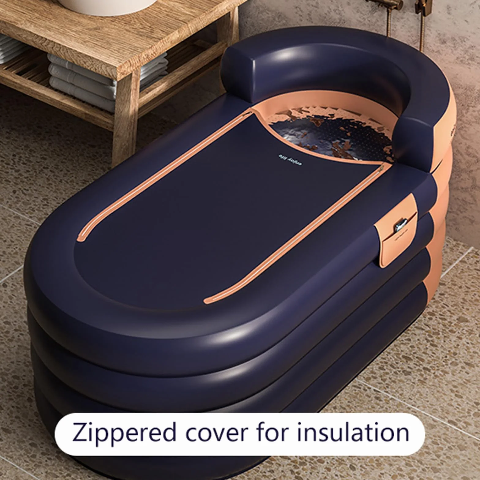 Bañera hinchable con respaldo trasero, bañera inflable plegable para adultos, 6 capas de acolchado de algodón con sistema de drenaje inferior y lateral para spa en casa