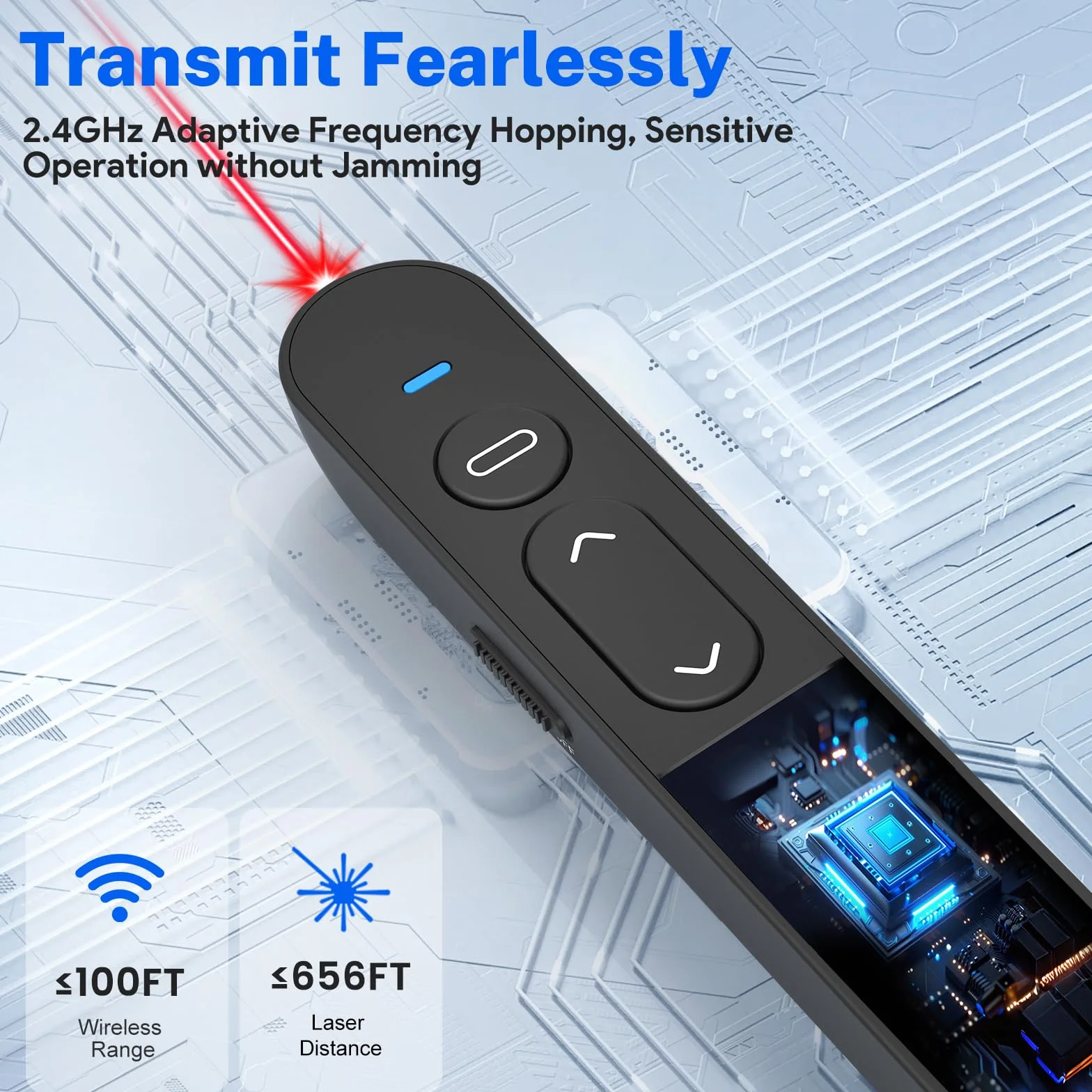 Puntero Presentador Inalámbrico 2,4 GHz con Receptor USB-C Control Remoto para Presentaciones, Hipervínculo y Volumen