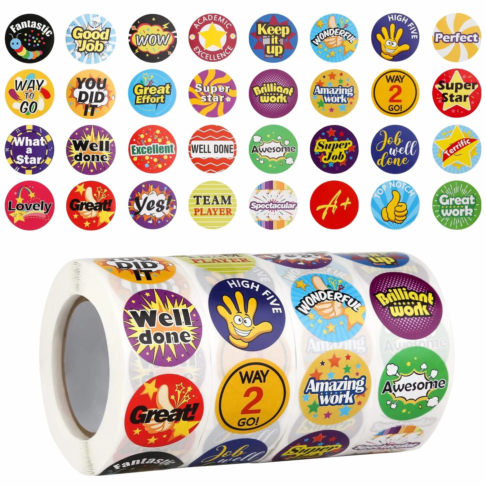Pegatinas Infantiles Motivadoras Redondas 2000pcs 4 Rollo Recompensa Niños Alabanza Reward Sticker