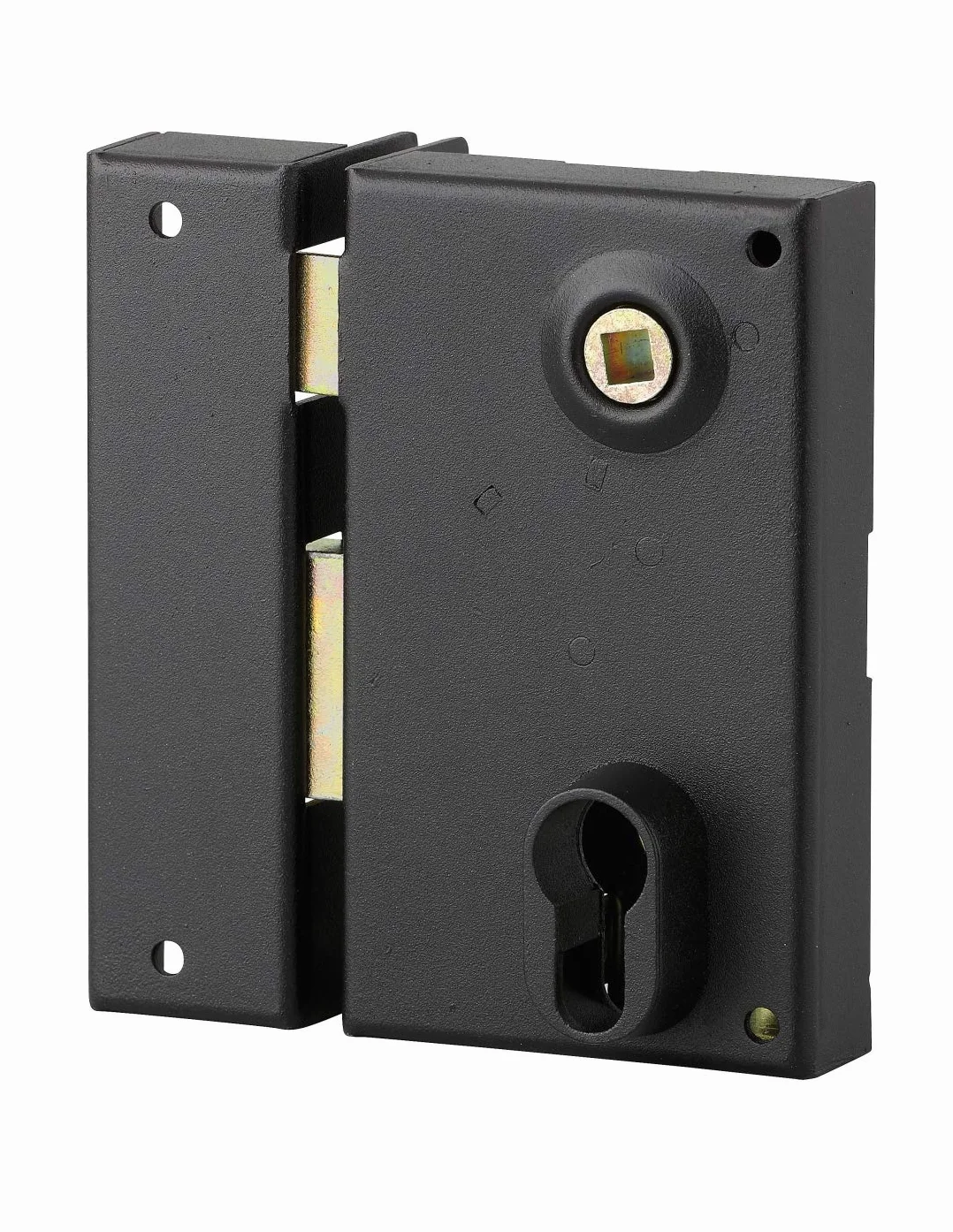 THIRARD - Caja de cerradura vertical de superficie de doble entrada con seguidor para apertura a la izquierda, distancia entre ejes de 45 mm, 73 x 125 mm, negra