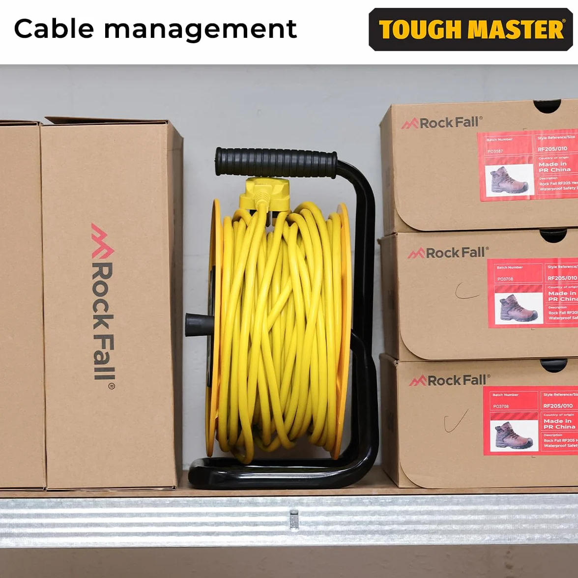 Tough Master Carrete de Cable de 4 enchufes de 30 m, Carrete de Cable de extensión Resistente de 13 A con Corte térmico para jardín, césped, hogar y Oficina