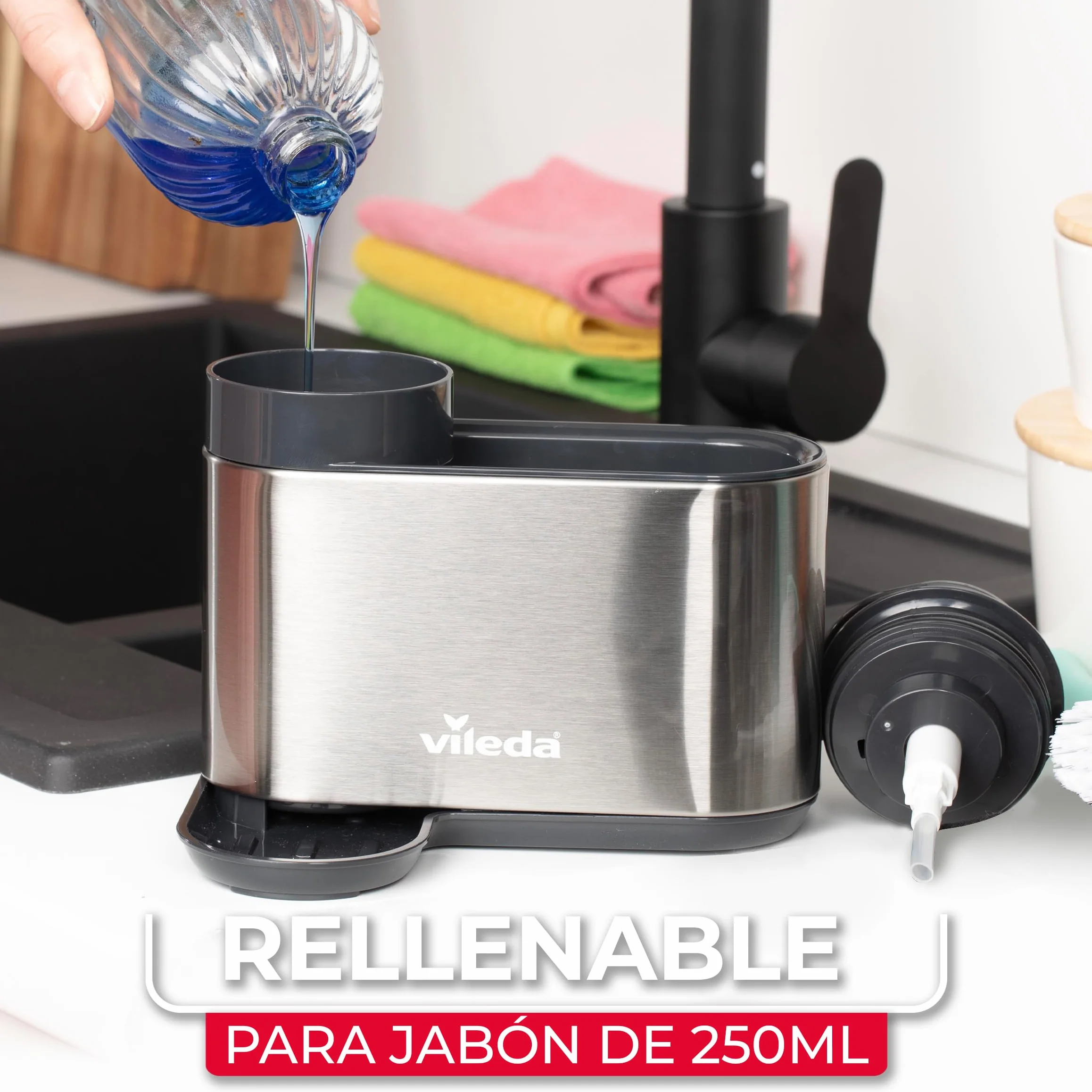 Vileda Organizador para Fregadero de Acero Inoxidable con Dispensador de Detergente