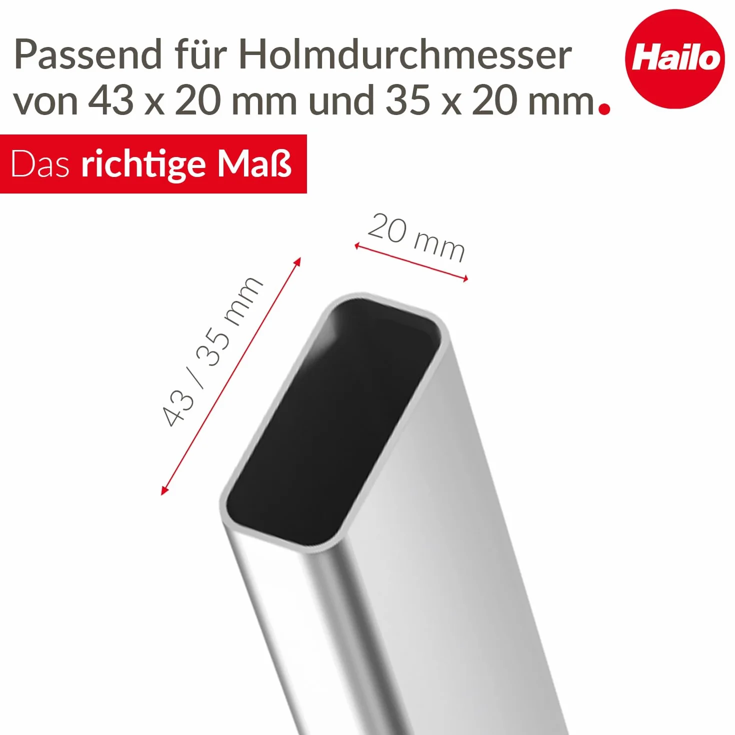 Hailo Juego de pies para escalera Hailo - Pies de repuesto para escaleras domésticas Hailo como L20, L40 BasicLine y L50, L60 StandardLine - 43 x 20 y 35 x 20 mm - 4 x patas de escalera - Negro