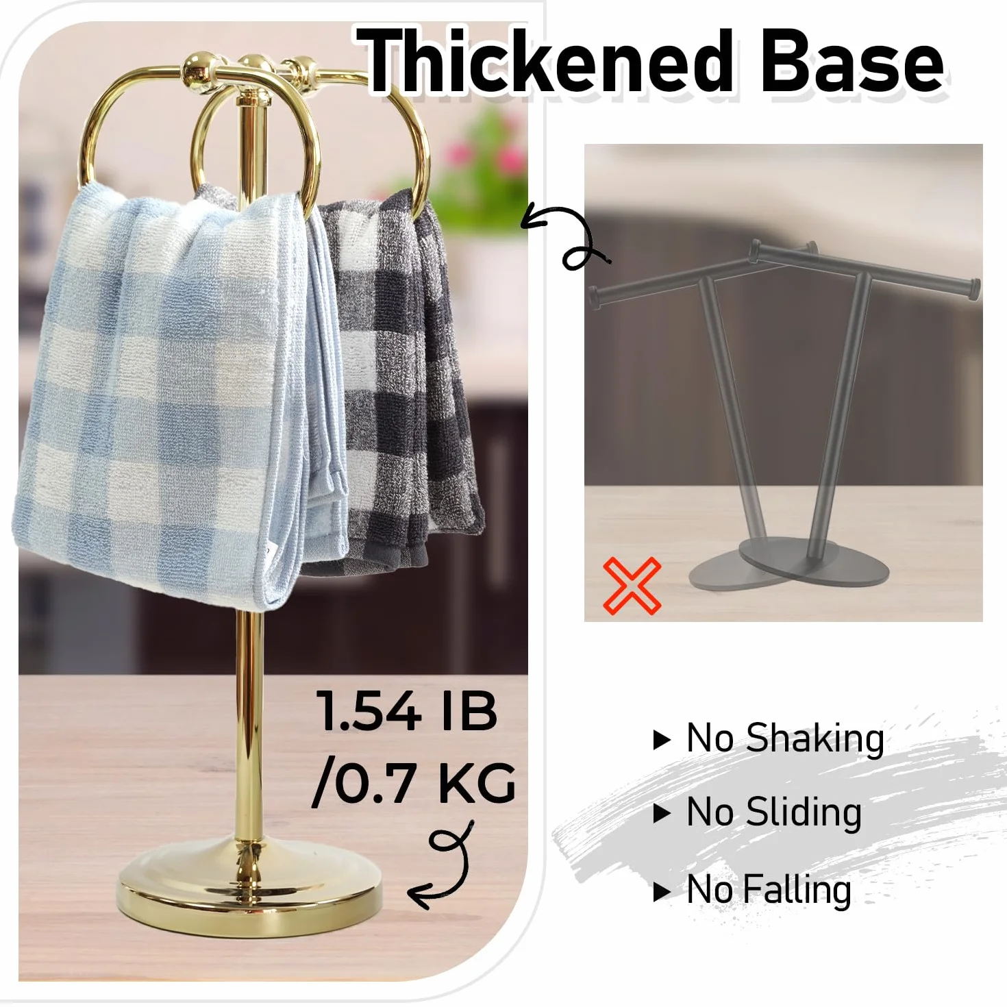 Toallero de Barra Portatoallas de Acero Inoxidable Base Antideslizante de 16 Pulgadas con Anillos Ovalados Dobles para Baño y Cocina