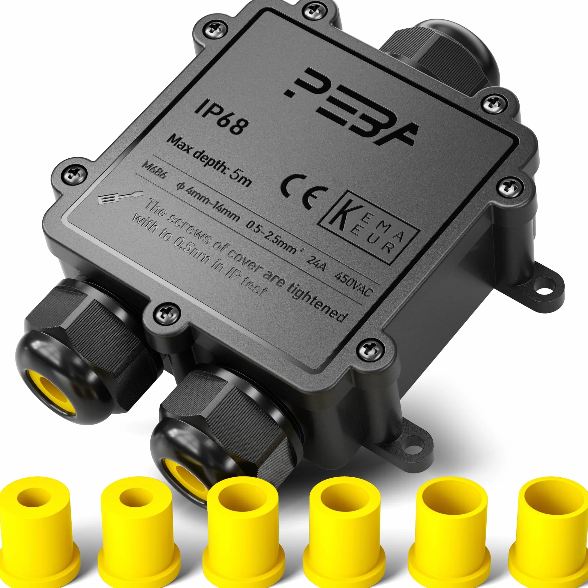 PEBA® Cajas de Conexiones Impermeables IP68, Conector de cable estanco,Caja de conexiones de conector de cable Exterior de 3 vías, Apto para cables Ø4-14 mm Caja Conexiones Negro,1 piezas