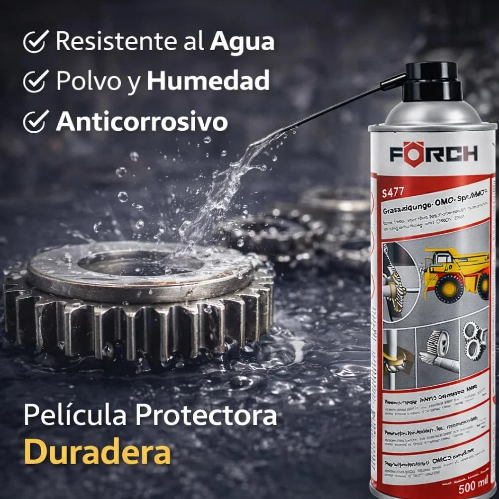 FORCH Grasa Líquida en Spray 500 ml S477 – Lubricante Profesional de Alto Rendimiento para Cadenas, Engranajes y Rodamientos – Larga Duración, Resistente al Agua y Antidesgaste (1)
