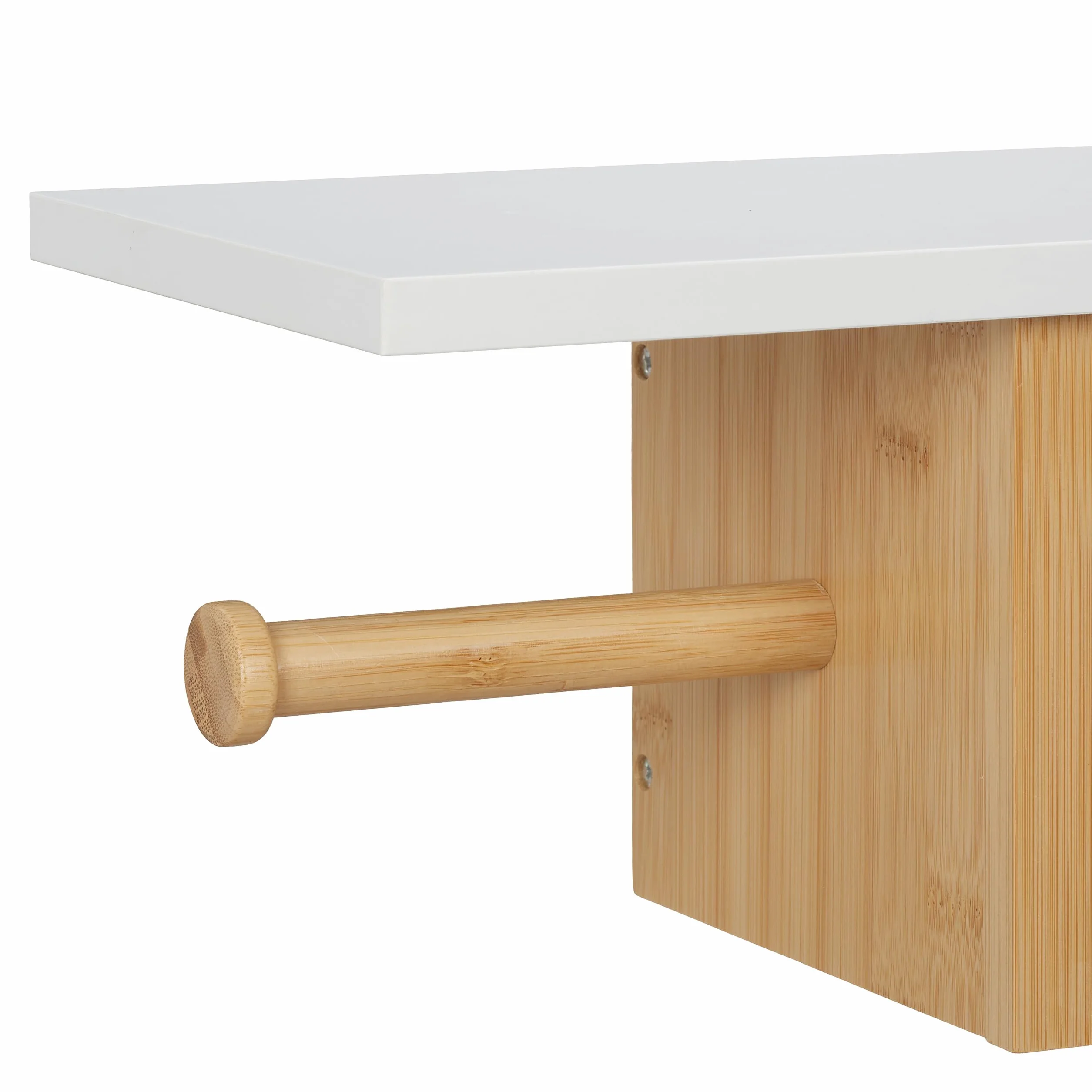 Relaxdays Portarrollos Baño Repisa, Dispensador Rollo Bambú, Compartimento Abierto, 17x50x18 cm, Pared, Natural y Blanco