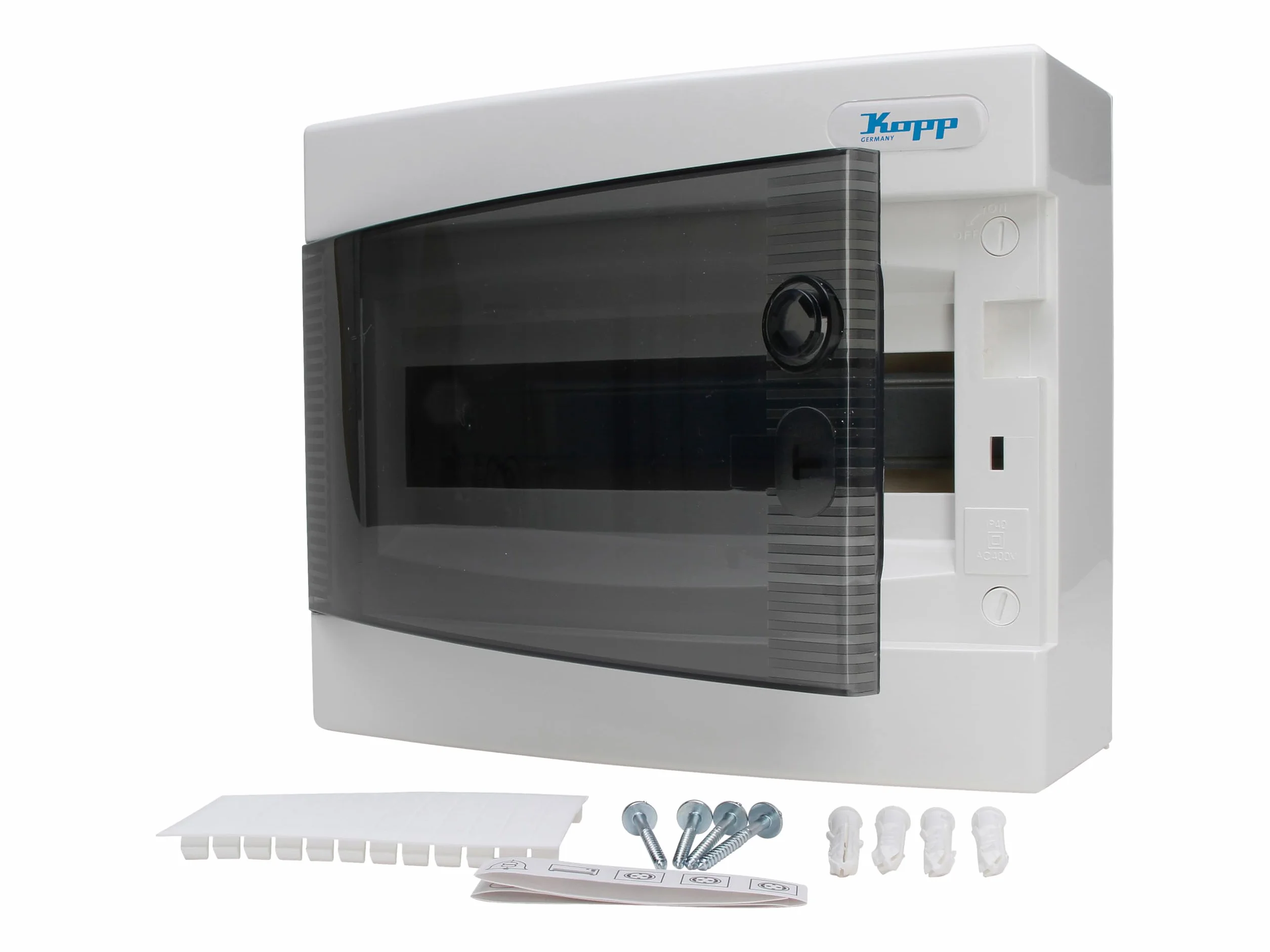 Kopp Aufputz – Caja de distribución con puerta de 1 fila, para 12 pole, 1 pieza, gris/negro, 350911047