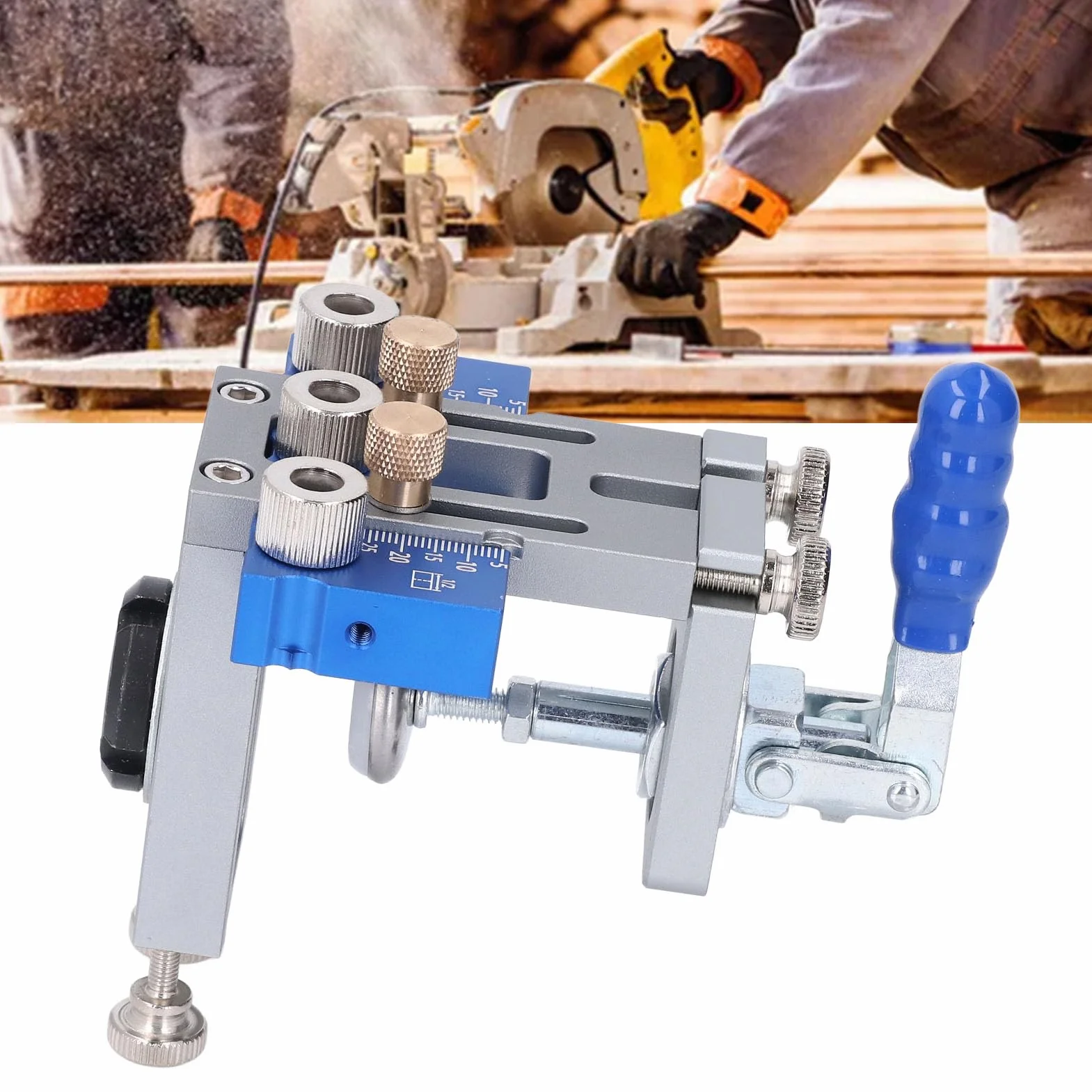 Ausla Plantilla de Orificio de Bolsillo 3 en 1 Kit de Plantilla de Clavija para Carpintería de Aleación de Aluminio Guía de Broca Ajustable de 10 a 30 Mm con Orificios de 5 Mm, 8, 10 y 15 para