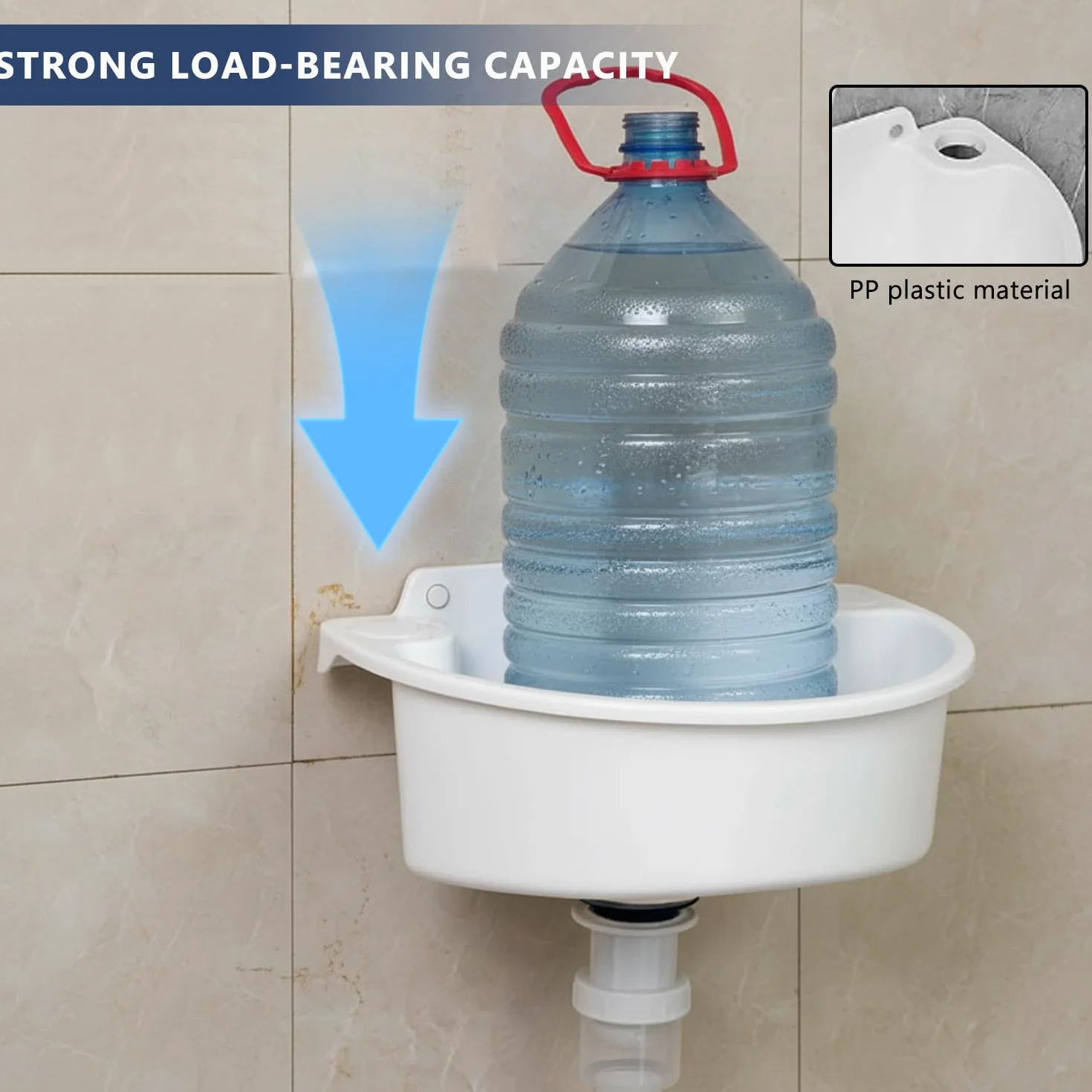 Fregadero de plástico, lavabo de camping con tubo de drenaje, paquete de tornillos, tacos y cubierta de orificios, fregadero semicircular curvado para inodoro, camping, caravanas, sótanos, jardines