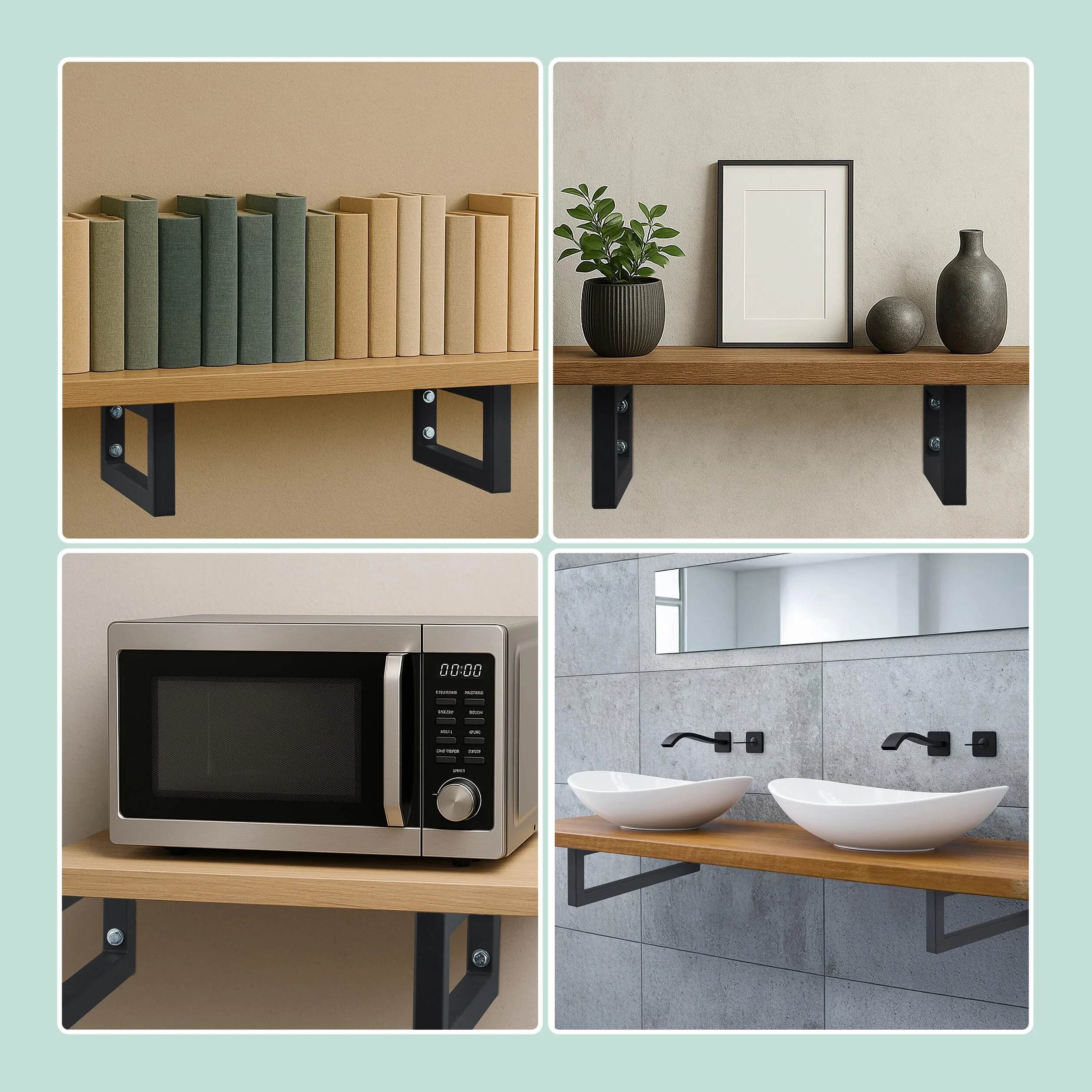 Relaxdays Escuadras Repisa, Set de 2, 35 cm, Soportes Estante, Lavabo Pared, Acero, Sujeta Baldas Rectangulares, Blanco
