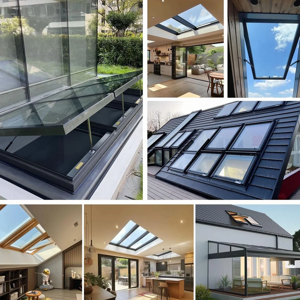 Ventana de Techo Eléctrica con Control Remoto, Tragaluz de Aluminio con Vidrio Templado Doble, Sensor de Lluvia Automático, Claraboya para Azotea, Sótano, Ático(White,LxW 70 x 70 cm)