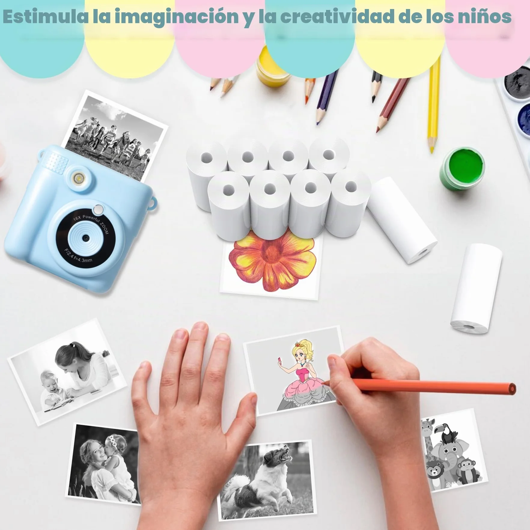 Papel de Impresión Para Cámara Infantil,Impresora para Cámara Portátil de Impresión Instantánea para Niños, Papel Impresora Termica (Blanco-12)