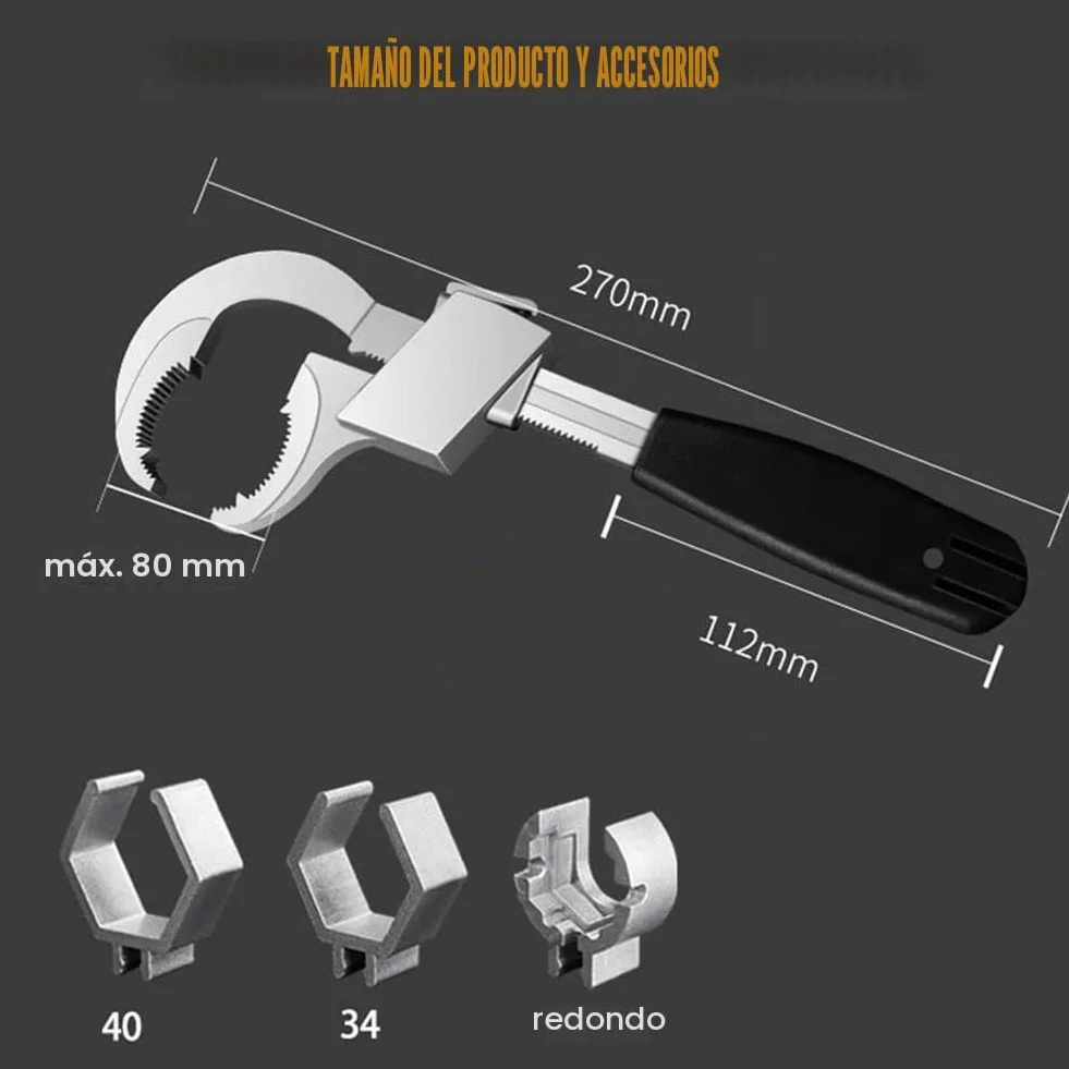 Llave universal ajustable de doble extremo, llave de doble boca ajustable multifunción con 3 cabezales de repuesto, juego de herramientas de reparación para grifo, baño, cocina