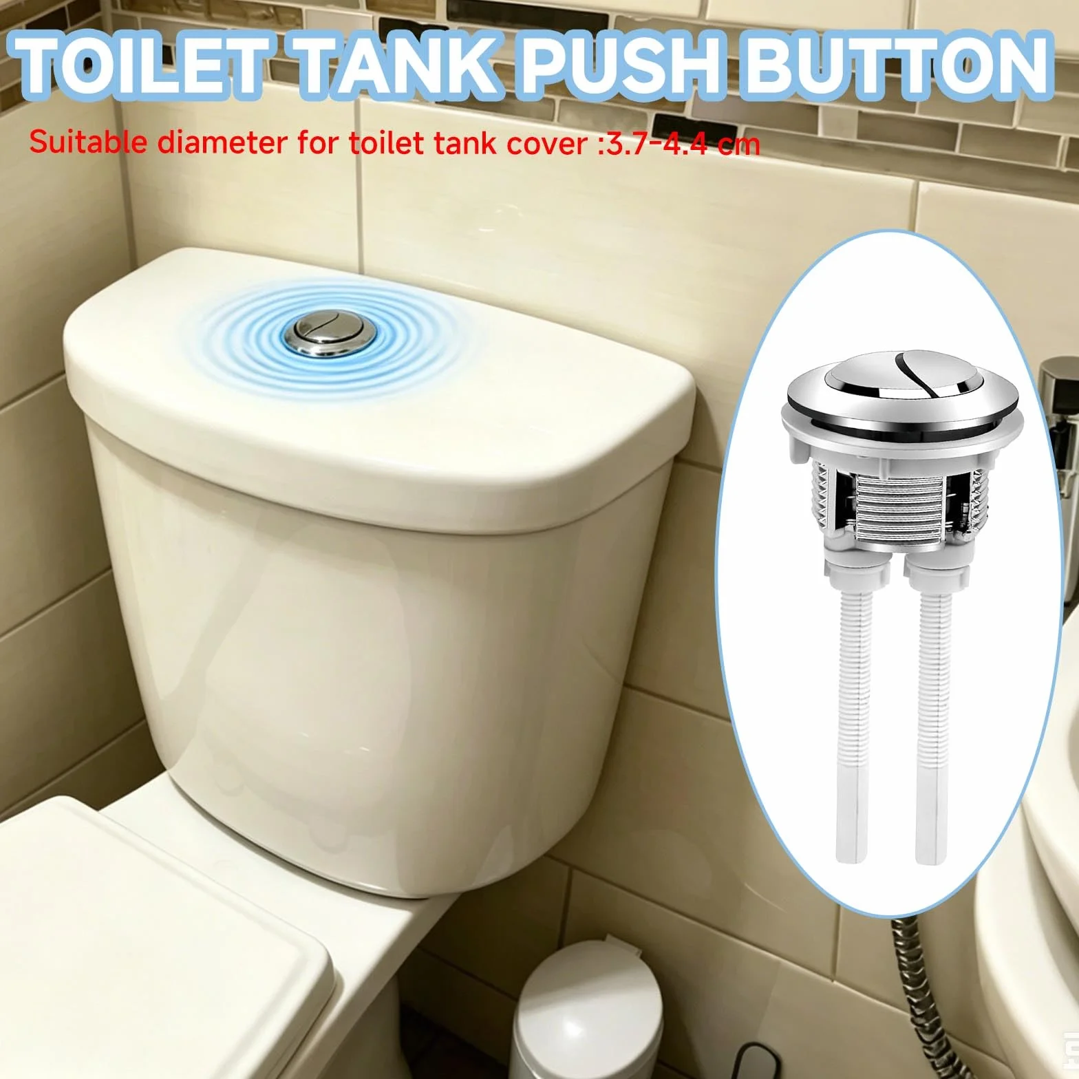 Botón Cisterna WC Universal, Doble Descarga, Kit Repuesto Pulsador, Compatible Diámetro 3,7-4,4cm, Diseño Plata