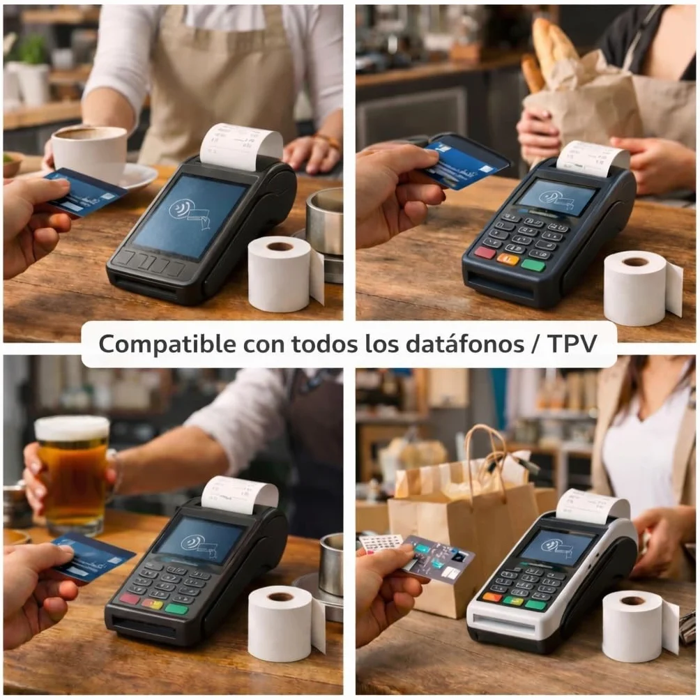 Papel Térmico TPV 57x35x12 mm - Para Impresora de Tickets, Papel Datáfonos TPV - Sin BPA, Blanco - Alta Resolución y Durabilidad (Pack 20 Rollos)
